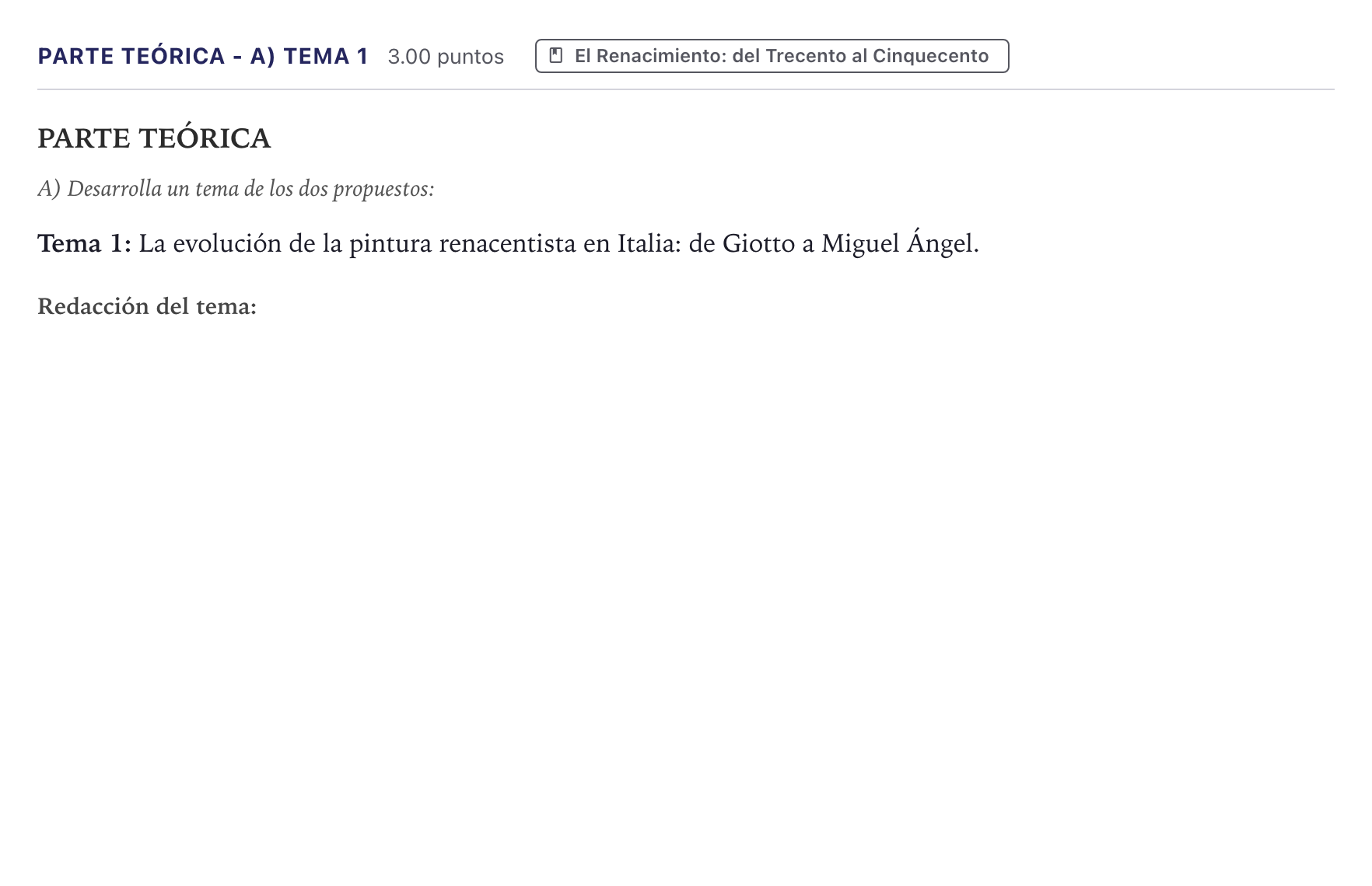 Enunciado: Ejercicio Parte Teórica - A) Tema 1 · Fundamentos Artísticos PAU Canarias Julio 2026