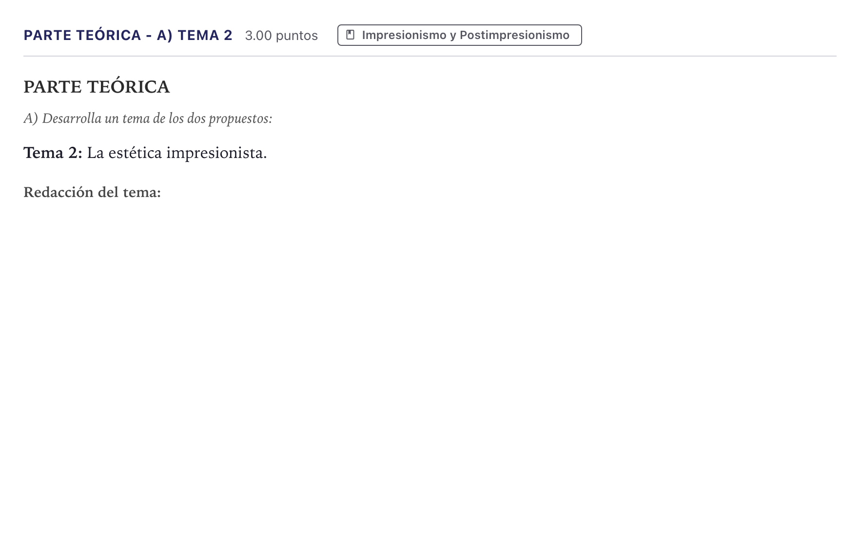 Enunciado: Ejercicio Parte Teórica - A) Tema 2 · Fundamentos Artísticos PAU Canarias Julio 2026