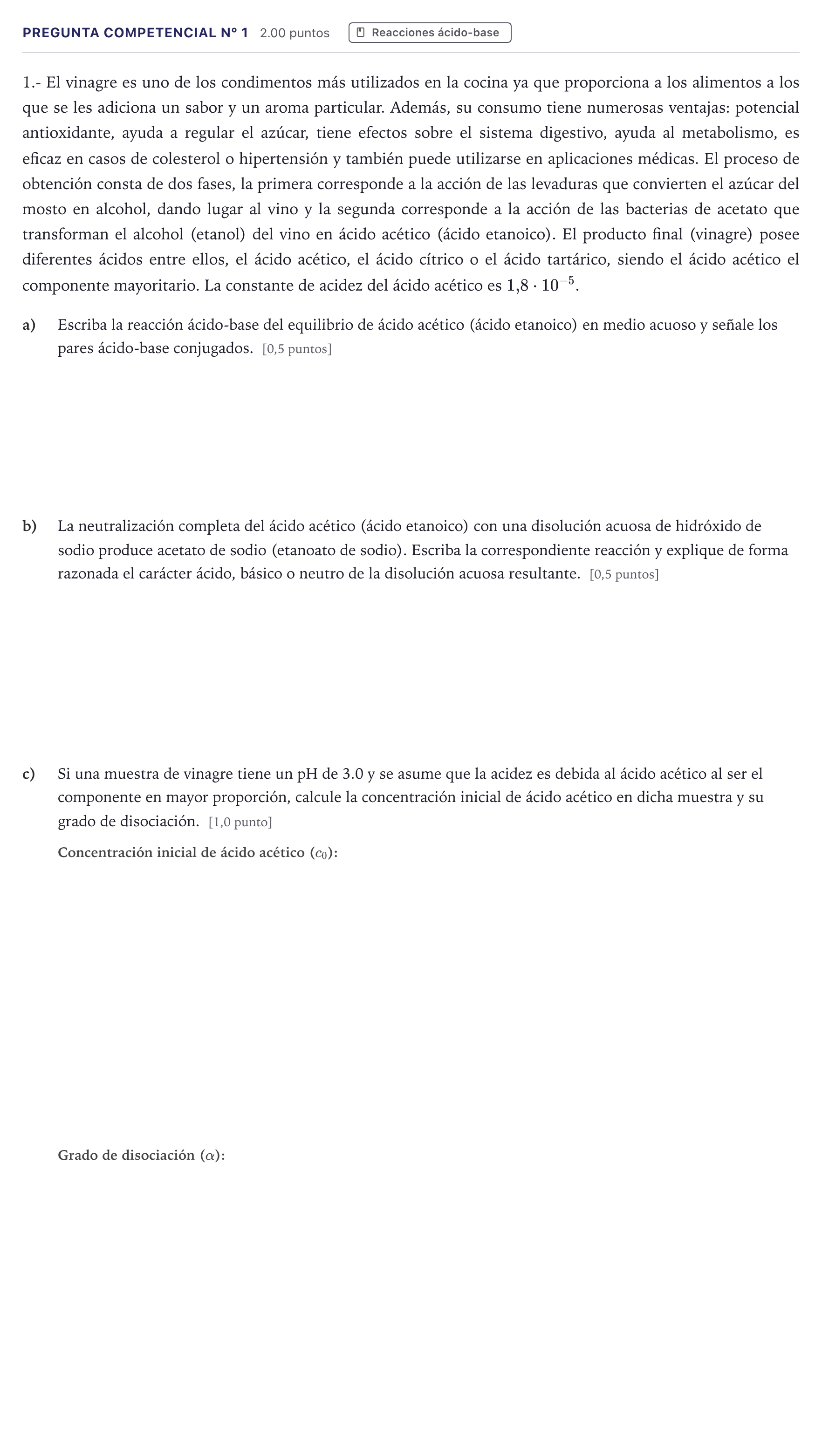 Enunciado: Pregunta Competencial Nº 1 · Química PAU Canarias Julio 2026