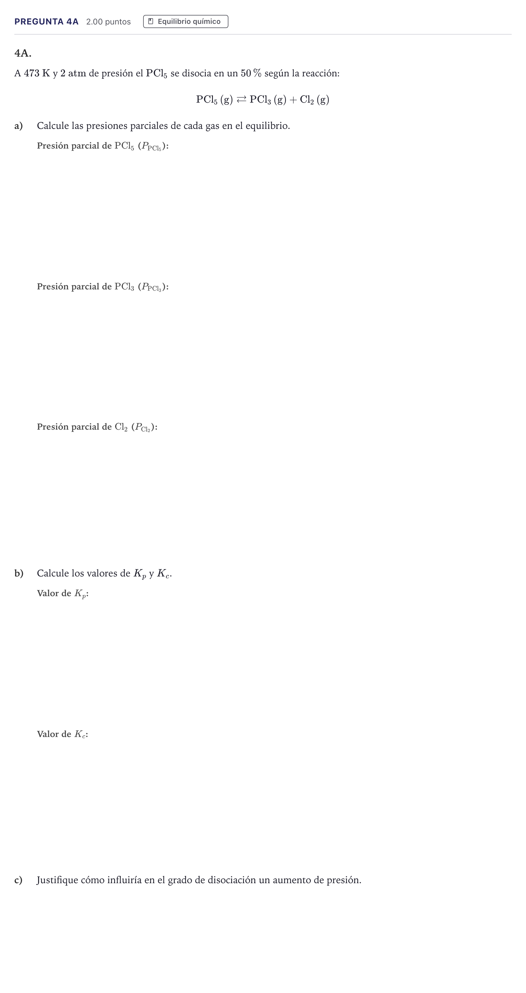 Enunciado: Pregunta 4A · Química PAU Canarias Julio 2026