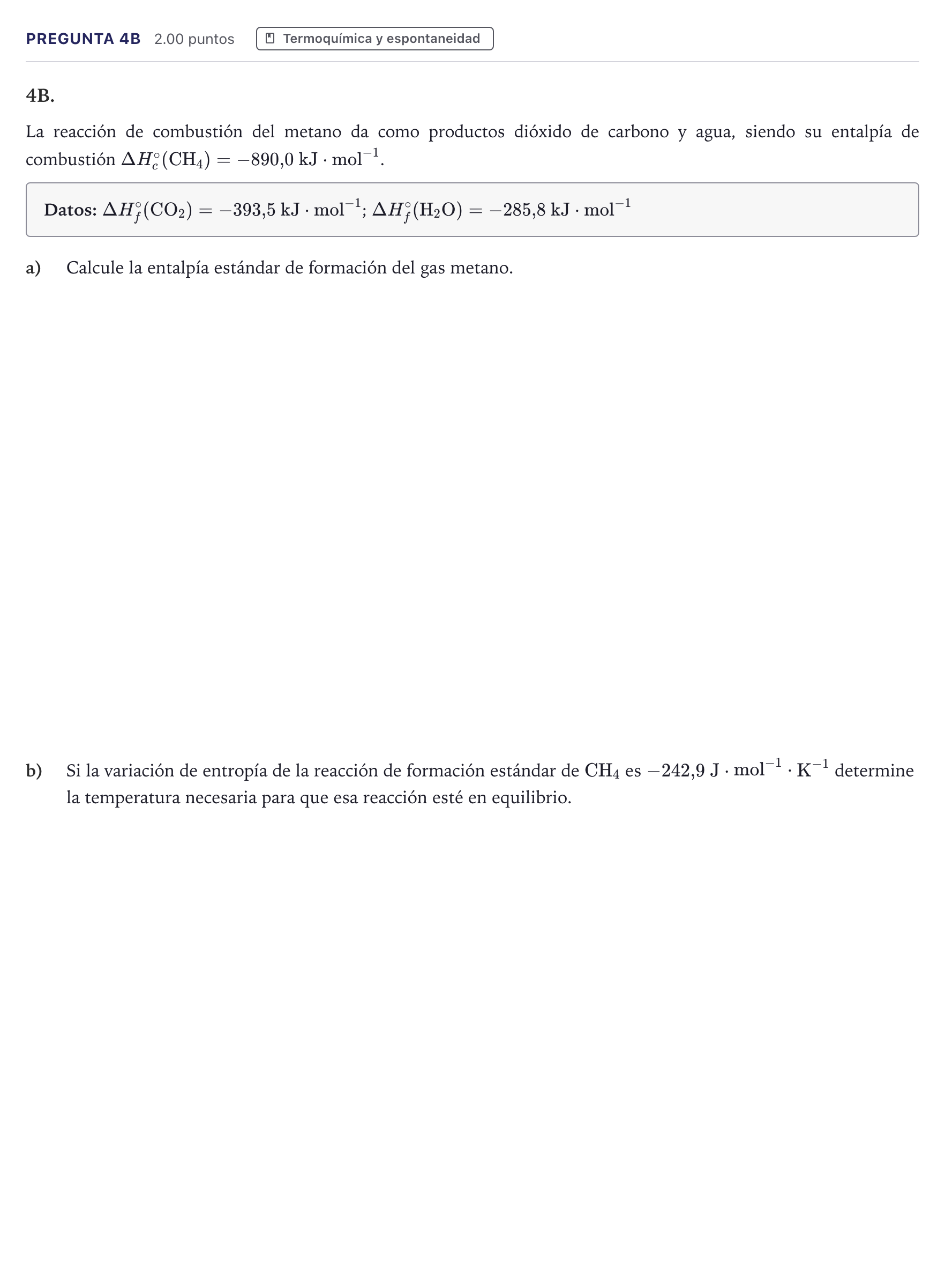 Enunciado: Pregunta 4B · Química PAU Canarias Julio 2026