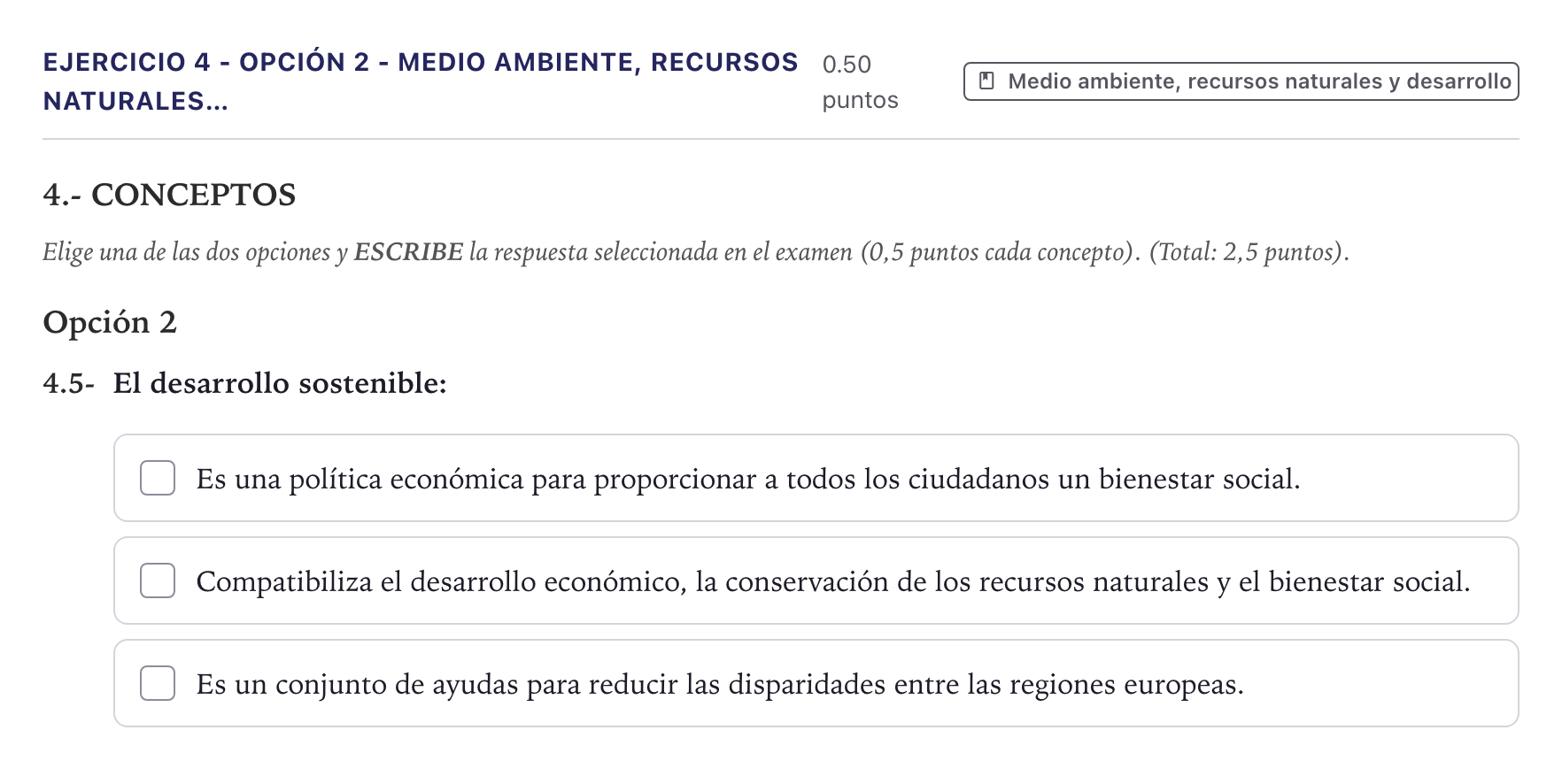 Enunciado: Ejercicio 4 - Opción 2 - Medio ambiente, recursos naturales… · Geografía PAU Canarias Julio 2026