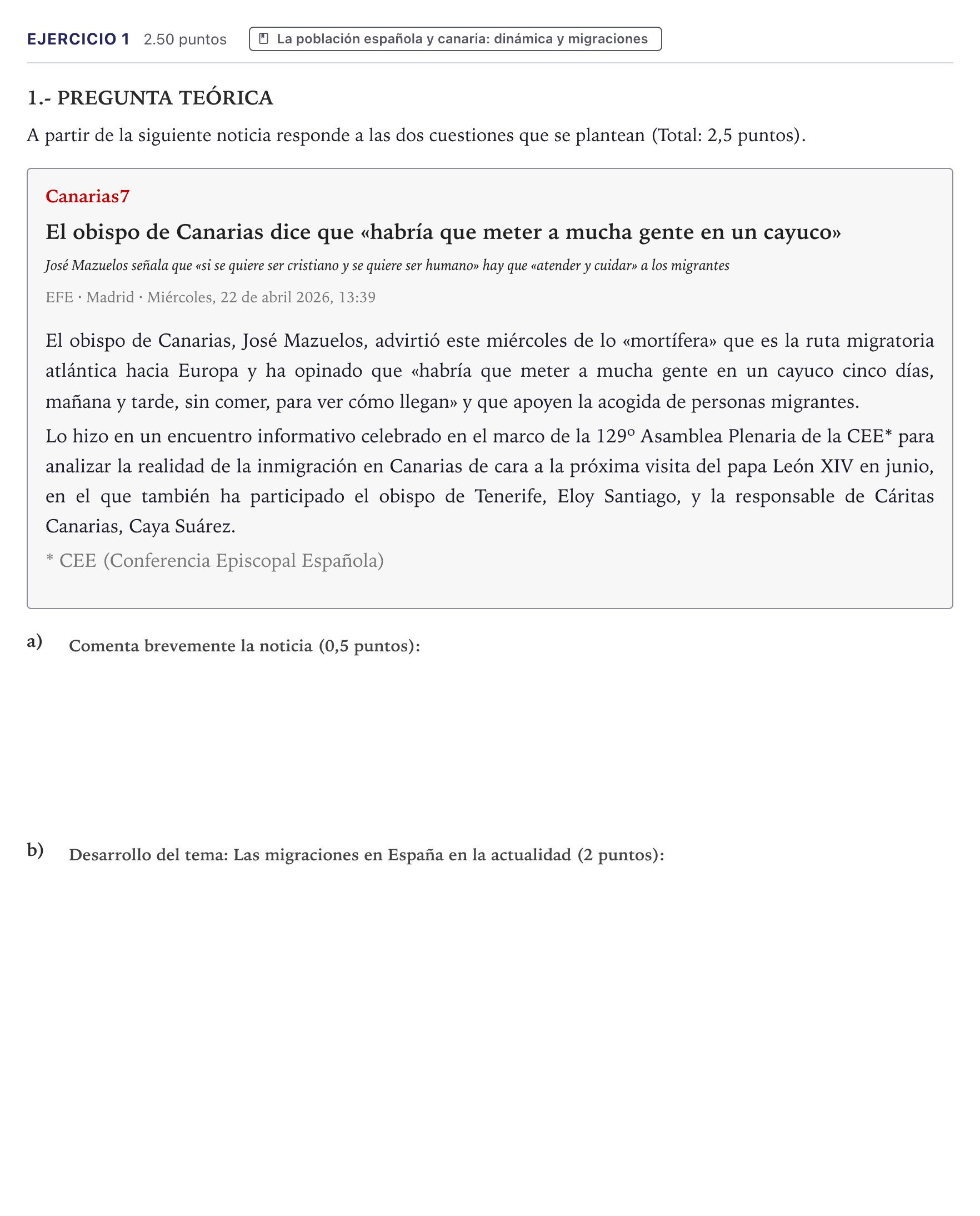 Enunciado: Problema 1 · Geografía PAU Canarias Julio 2026