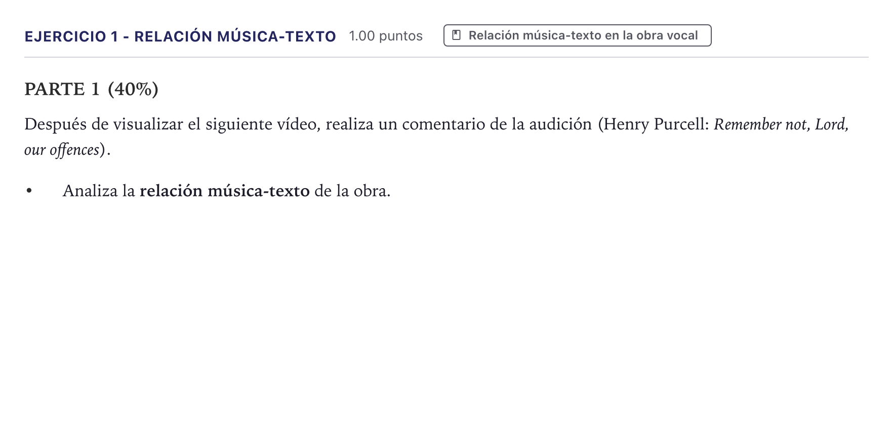 Enunciado: Ejercicio 1 - Relación música-texto · Coro y Técnica Vocal II PAU Canarias Julio 2026
