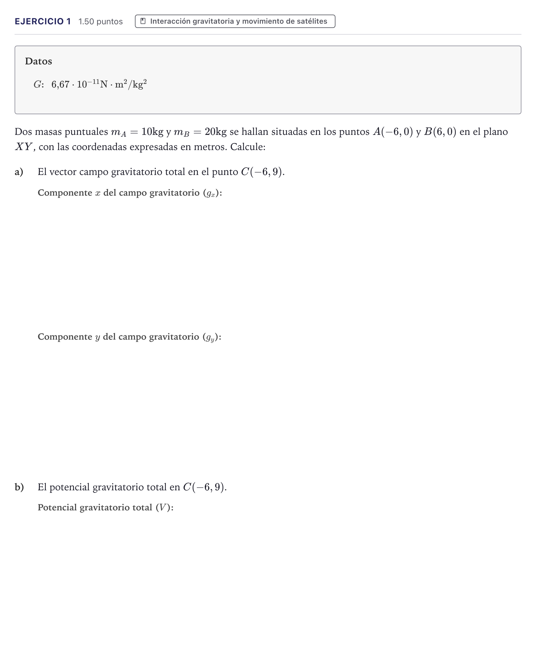 Enunciado: Problema 1 · Física PAU Canarias Julio 2026