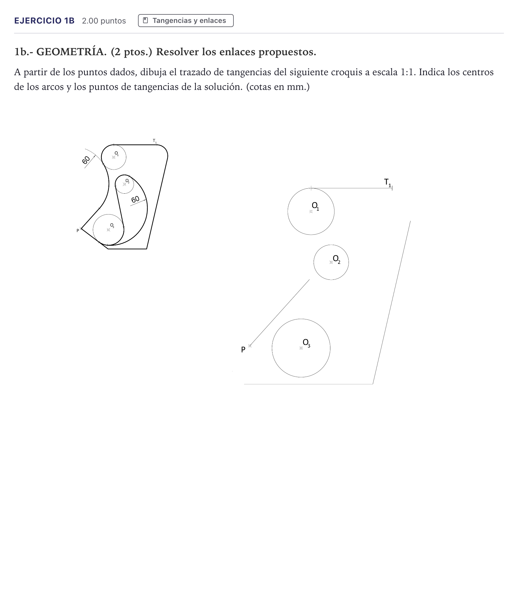 Enunciado: Ejercicio 1b · Dibujo técnico II PAU Canarias Julio 2026