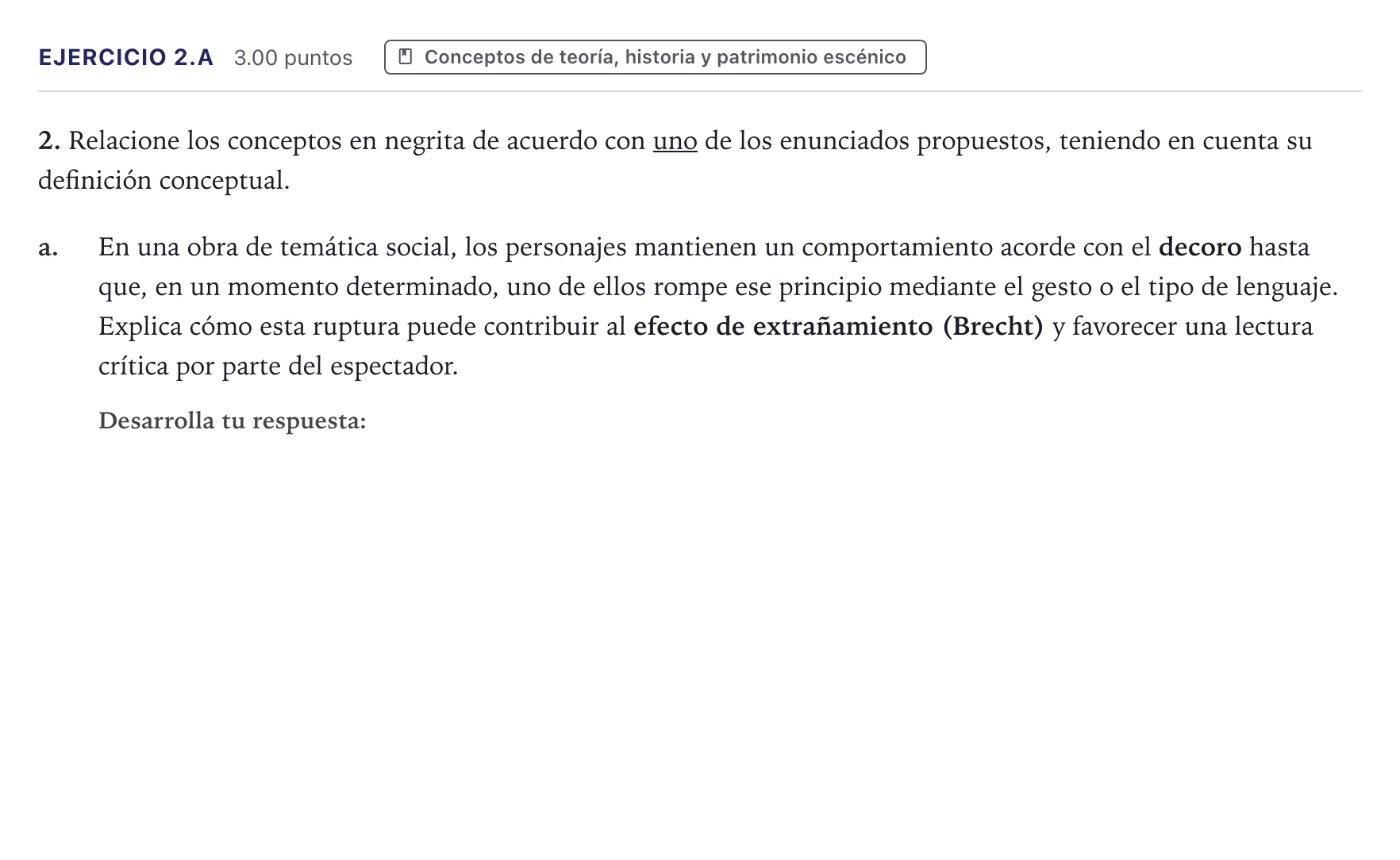 Enunciado: Ejercicio 2.a · Artes Escénicas PAU Canarias Julio 2026