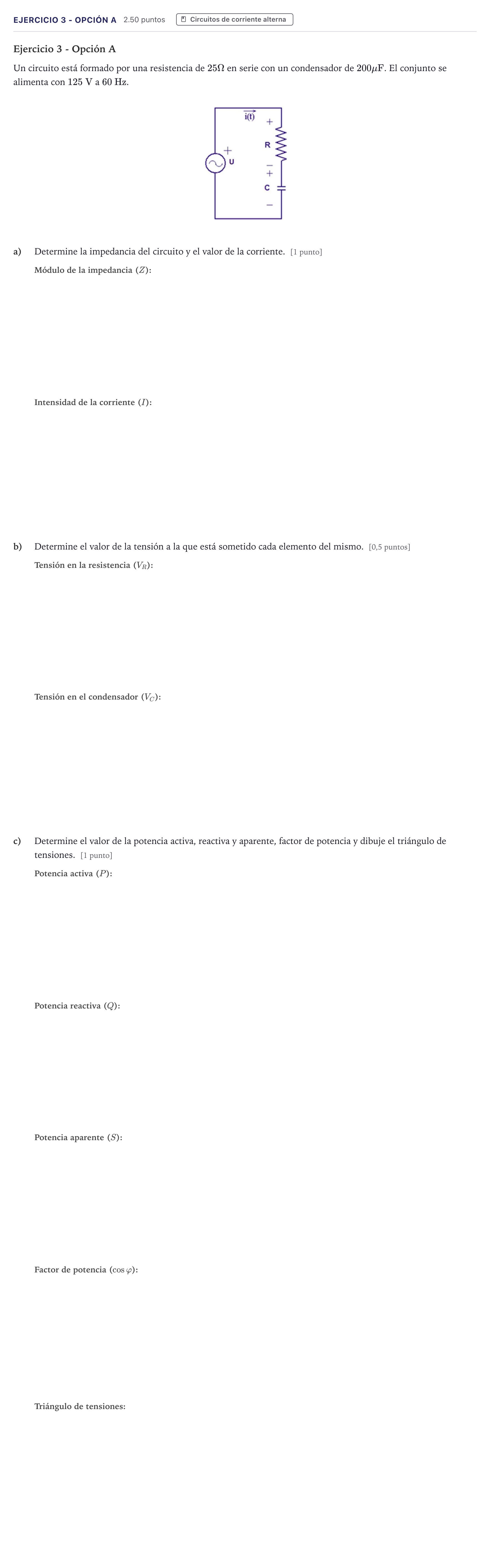 Enunciado: Ejercicio 3 - Opción A · Tecnología e Ingeniería II PAU Canarias Julio 2026