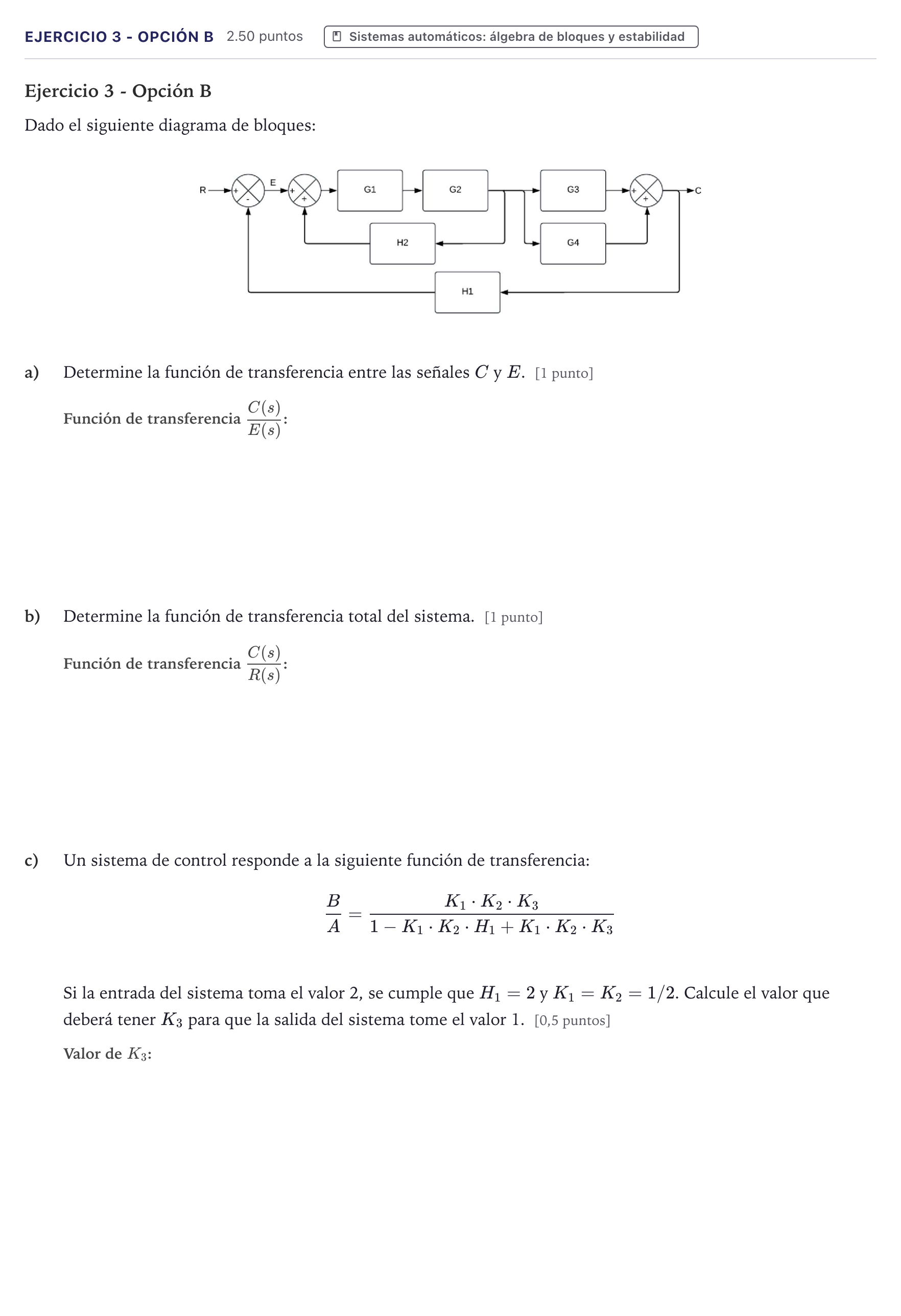 Enunciado: Ejercicio 3 - Opción B · Tecnología e Ingeniería II PAU Canarias Julio 2026