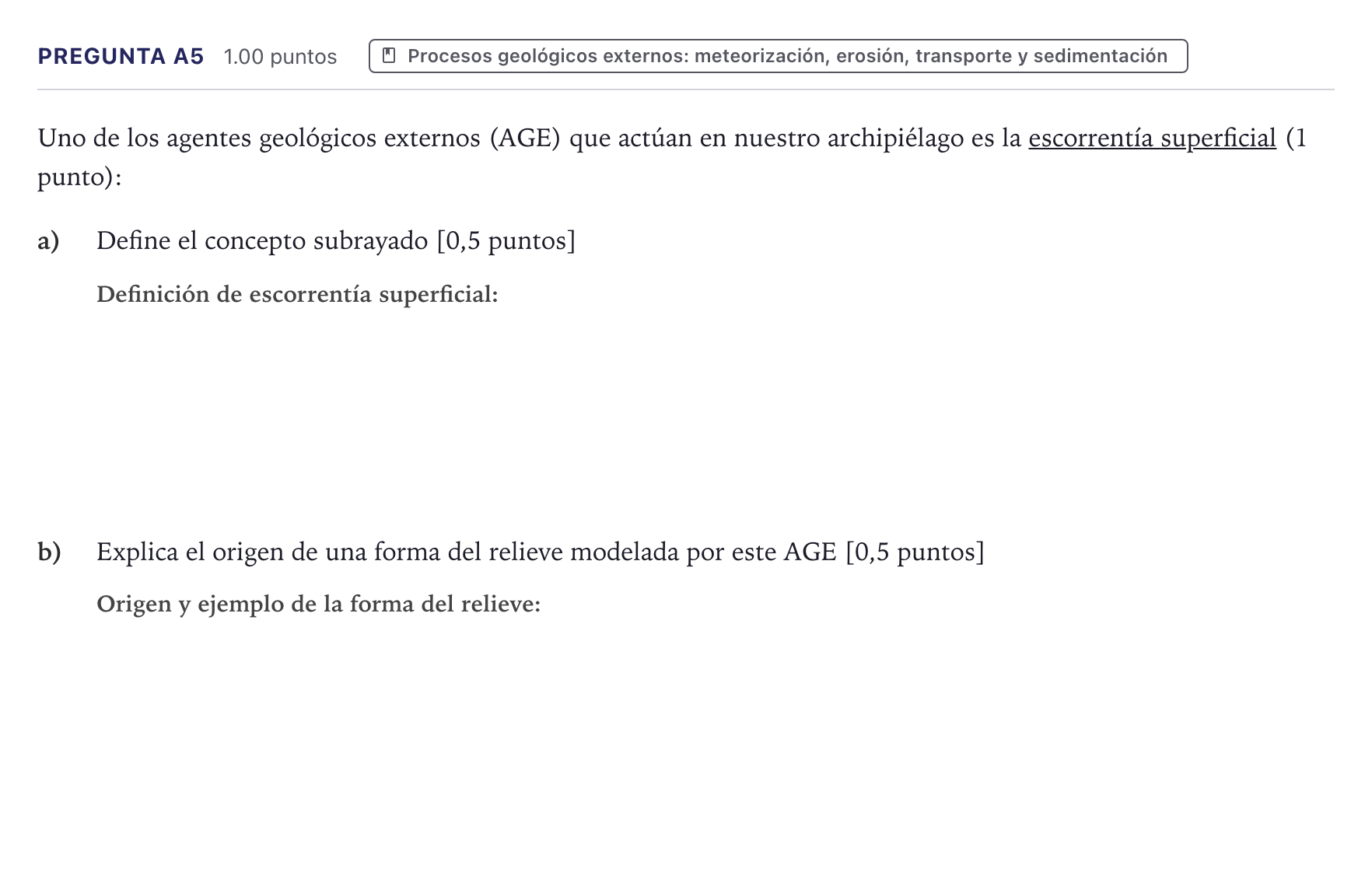 Enunciado: Pregunta A5 · Geología PAU Canarias Julio (Ciencias) 2026