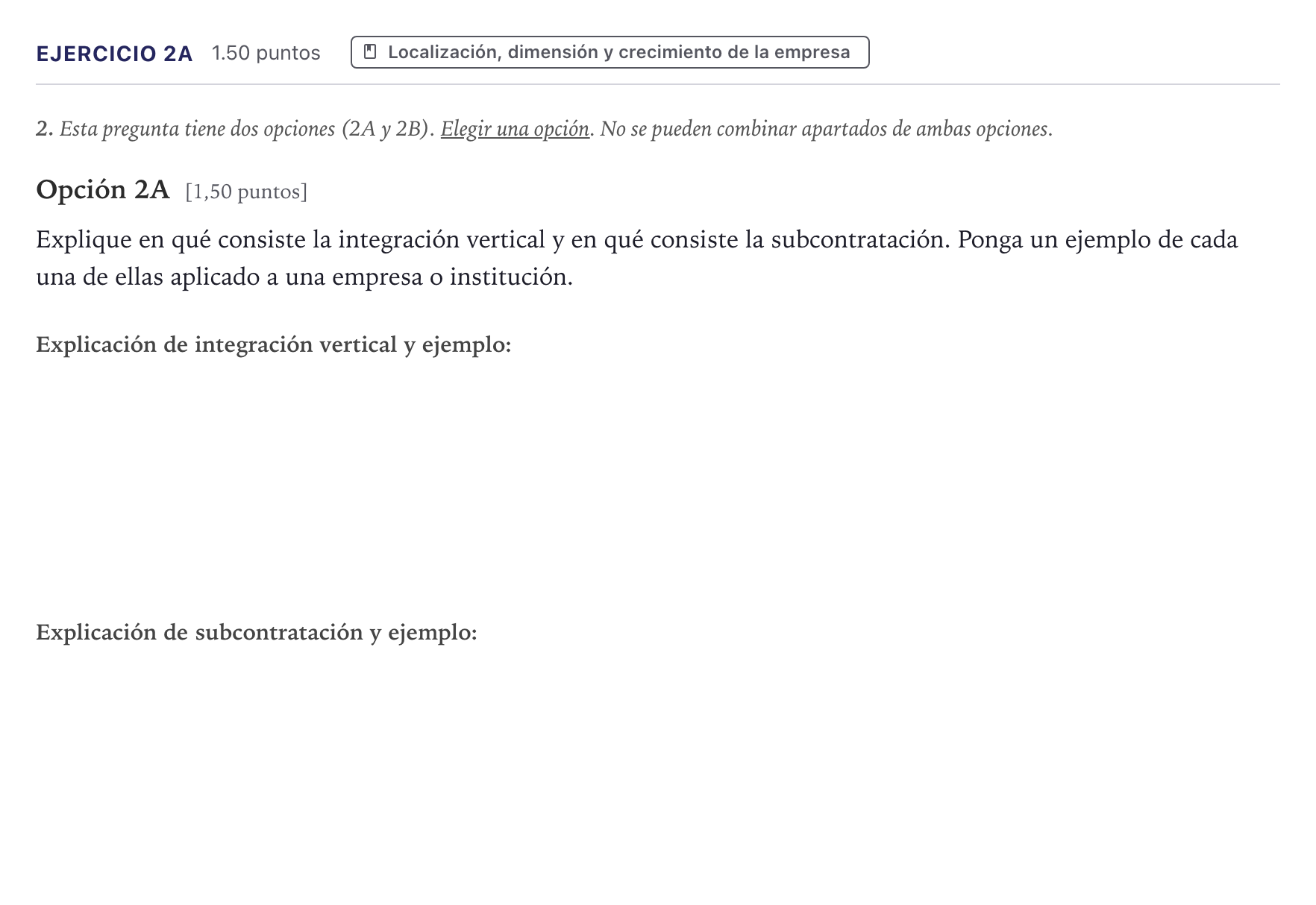 Enunciado: Ejercicio 2A · Economía de la Empresa PAU Canarias Julio 2026