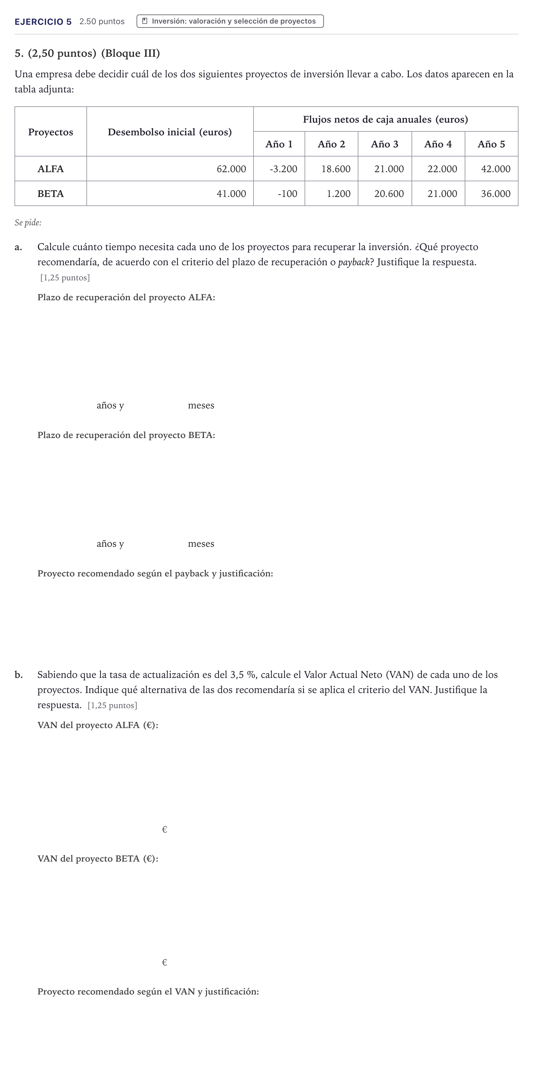 Enunciado: Problema 5 · Economía de la Empresa PAU Canarias Julio 2026