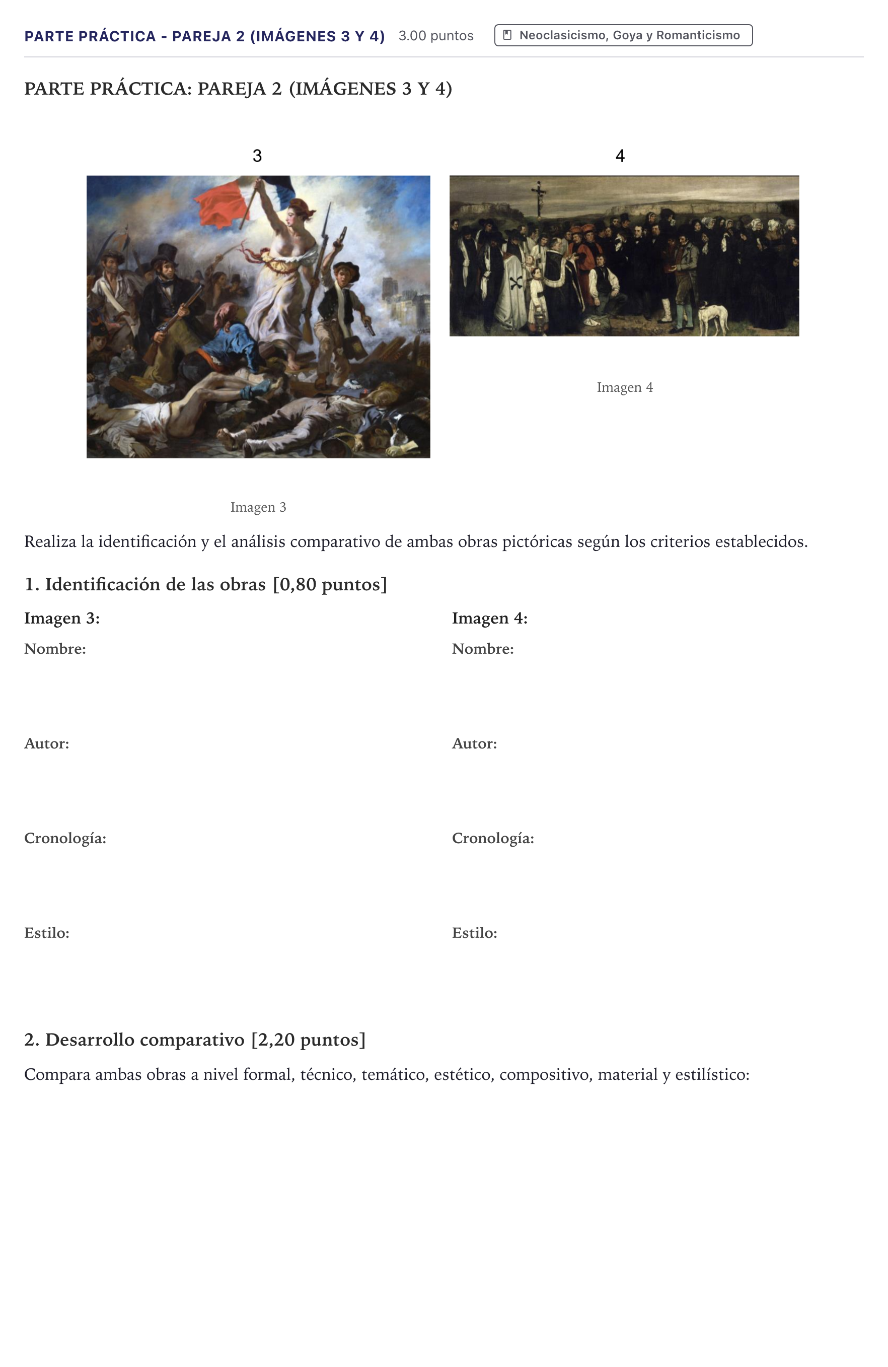 Enunciado: Ejercicio Parte Práctica - Pareja 2 (Imágenes 3 y 4) · Historia del Arte PAU Canarias Julio 2026
