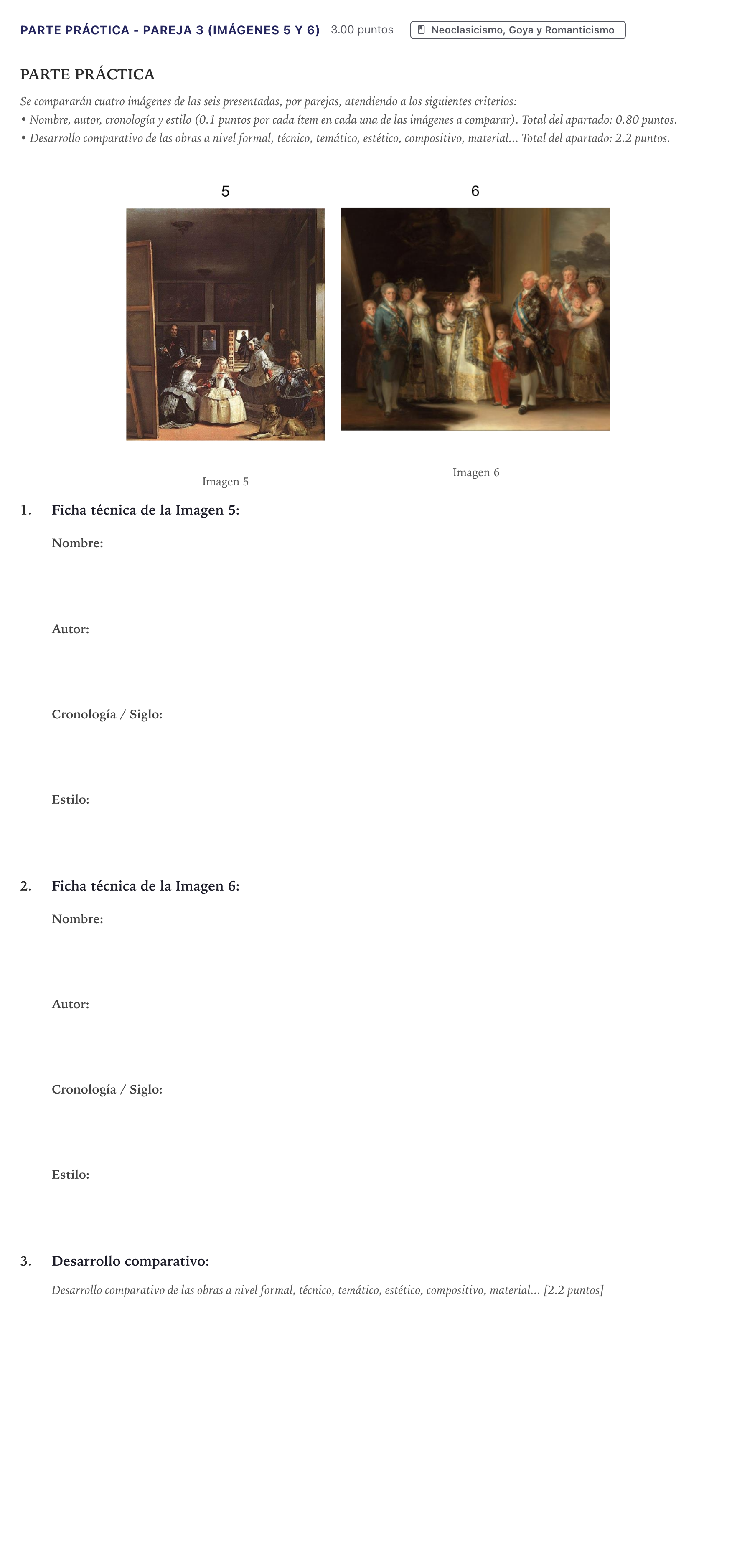 Enunciado: Ejercicio Parte Práctica - Pareja 3 (Imágenes 5 y 6) · Historia del Arte PAU Canarias Julio 2026