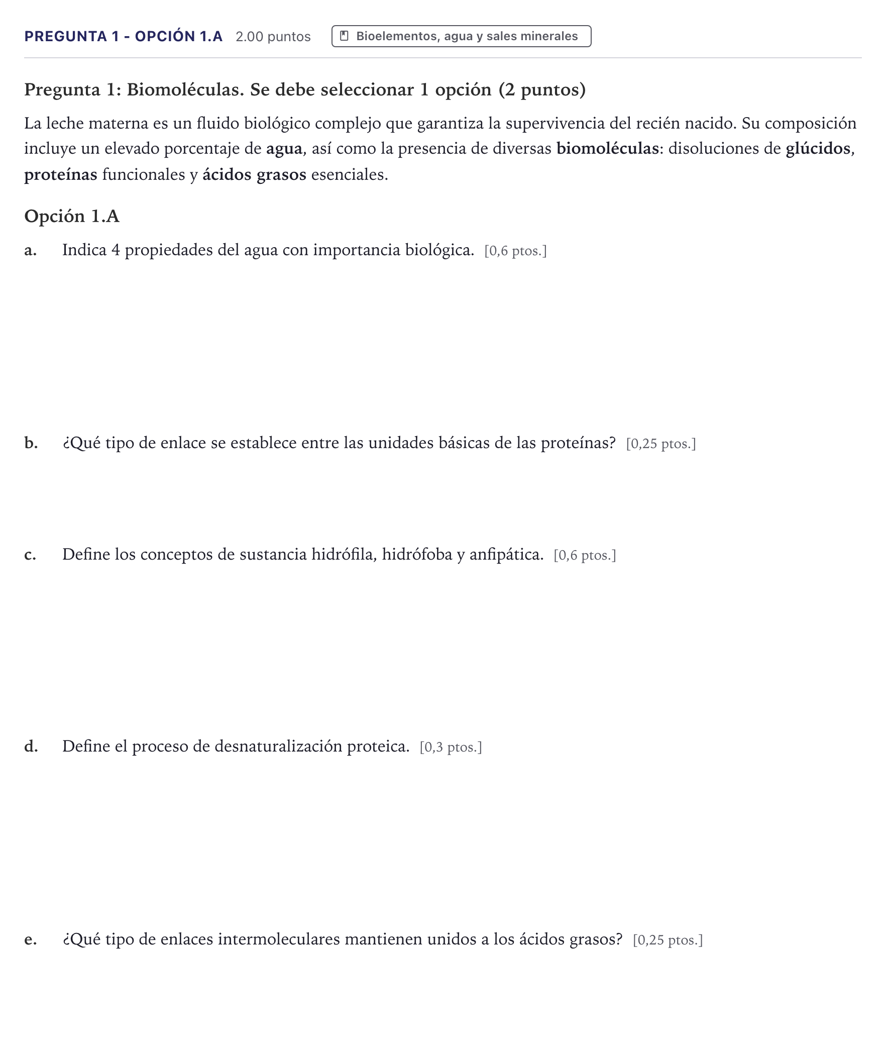 Enunciado: Pregunta 1 - Opción 1.A · Biología PAU Canarias Julio 2026