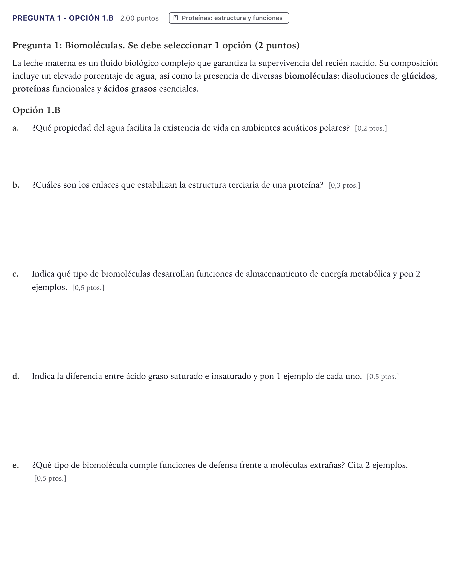 Enunciado: Pregunta 1 - Opción 1.B · Biología PAU Canarias Julio 2026