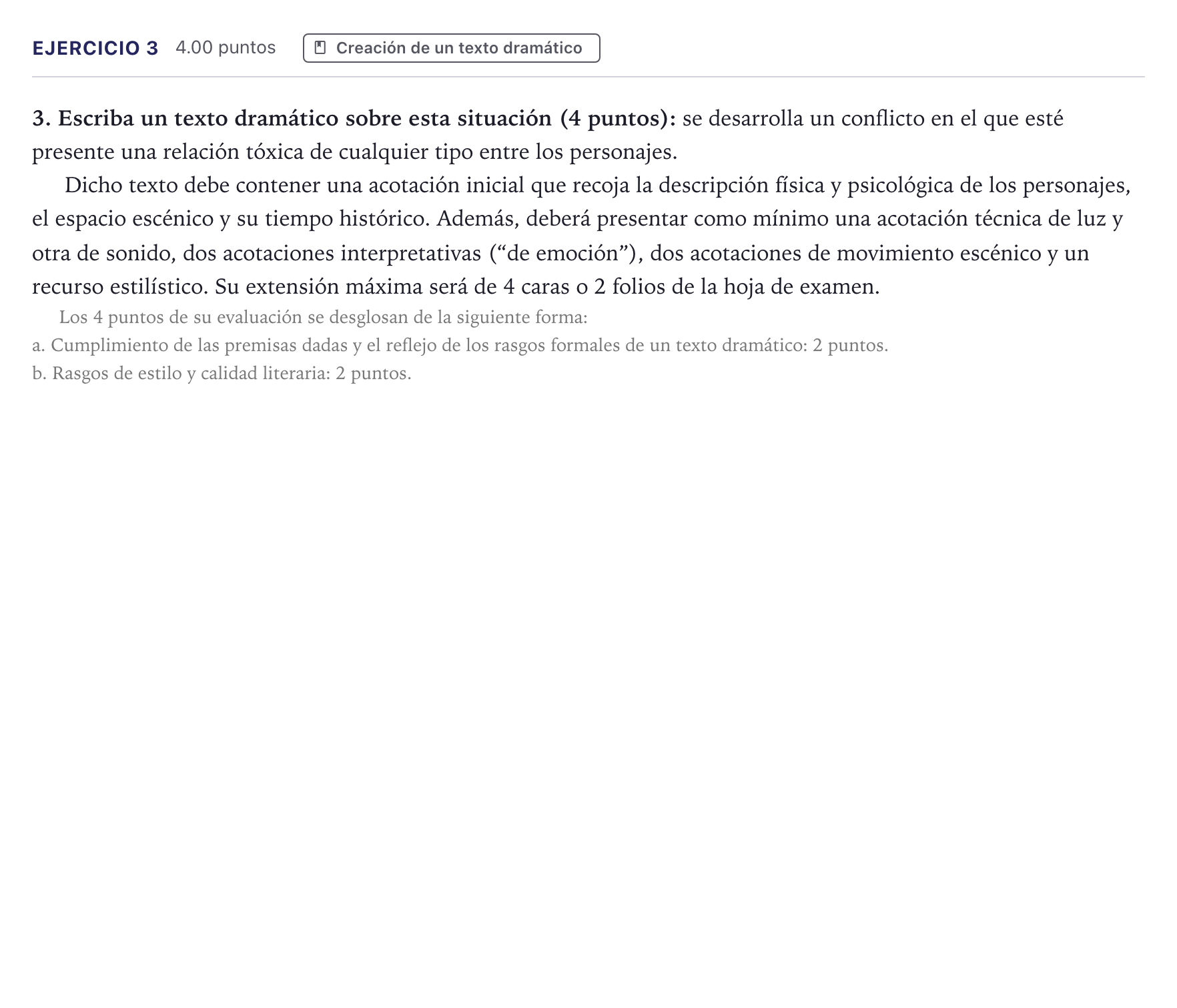 Enunciado: Problema 3 · Literatura Dramática PAU Canarias Julio 2026
