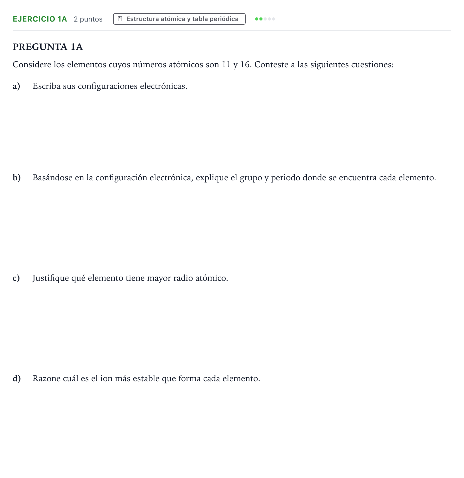 Enunciado: Ejercicio 1A · Química PAU Andalucía Ordinaria Titular 2026