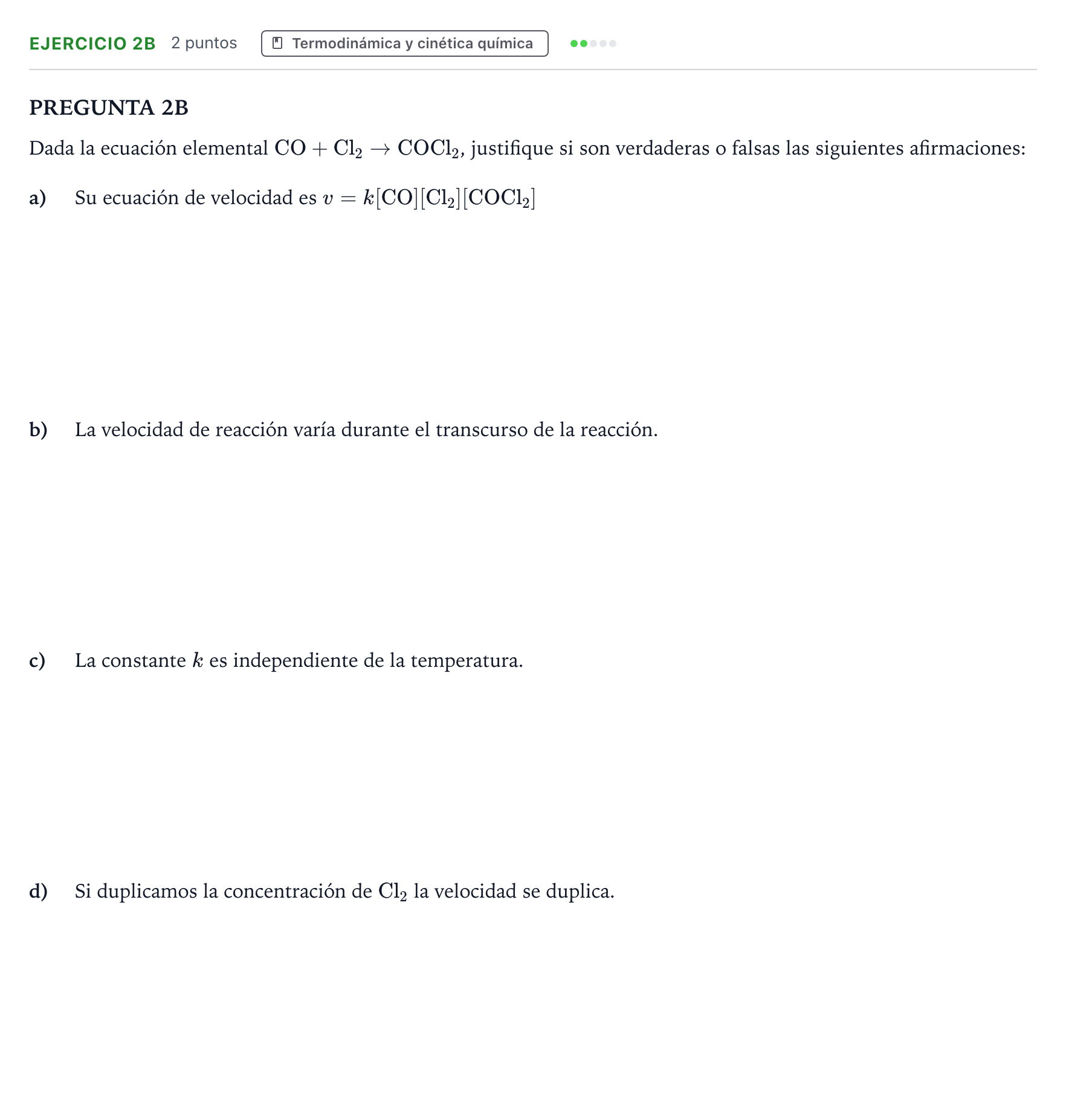 Enunciado: Ejercicio 2B · Química PAU Andalucía Ordinaria Titular 2026