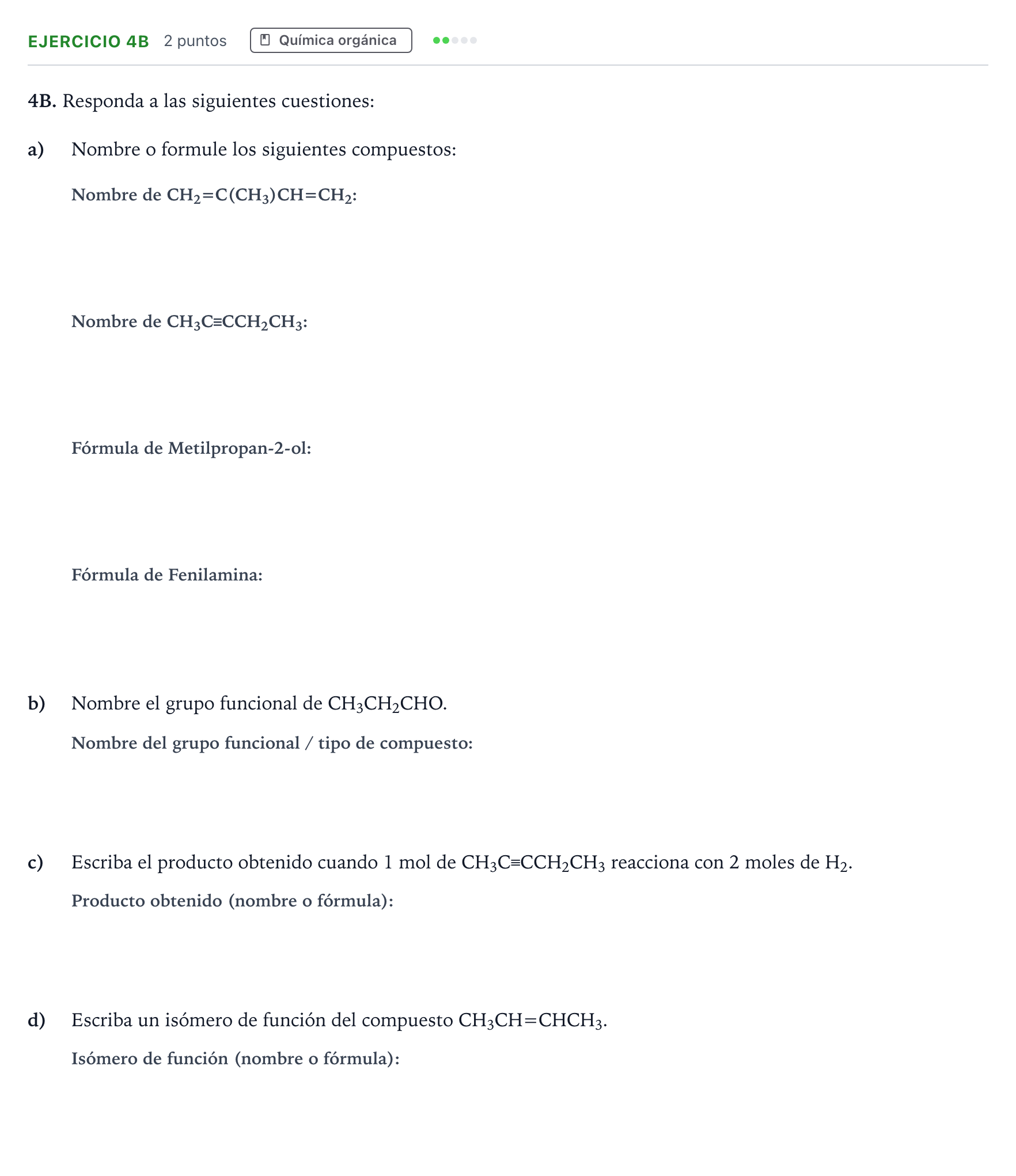 Enunciado: Ejercicio 4B · Química PAU Andalucía Ordinaria Titular 2026