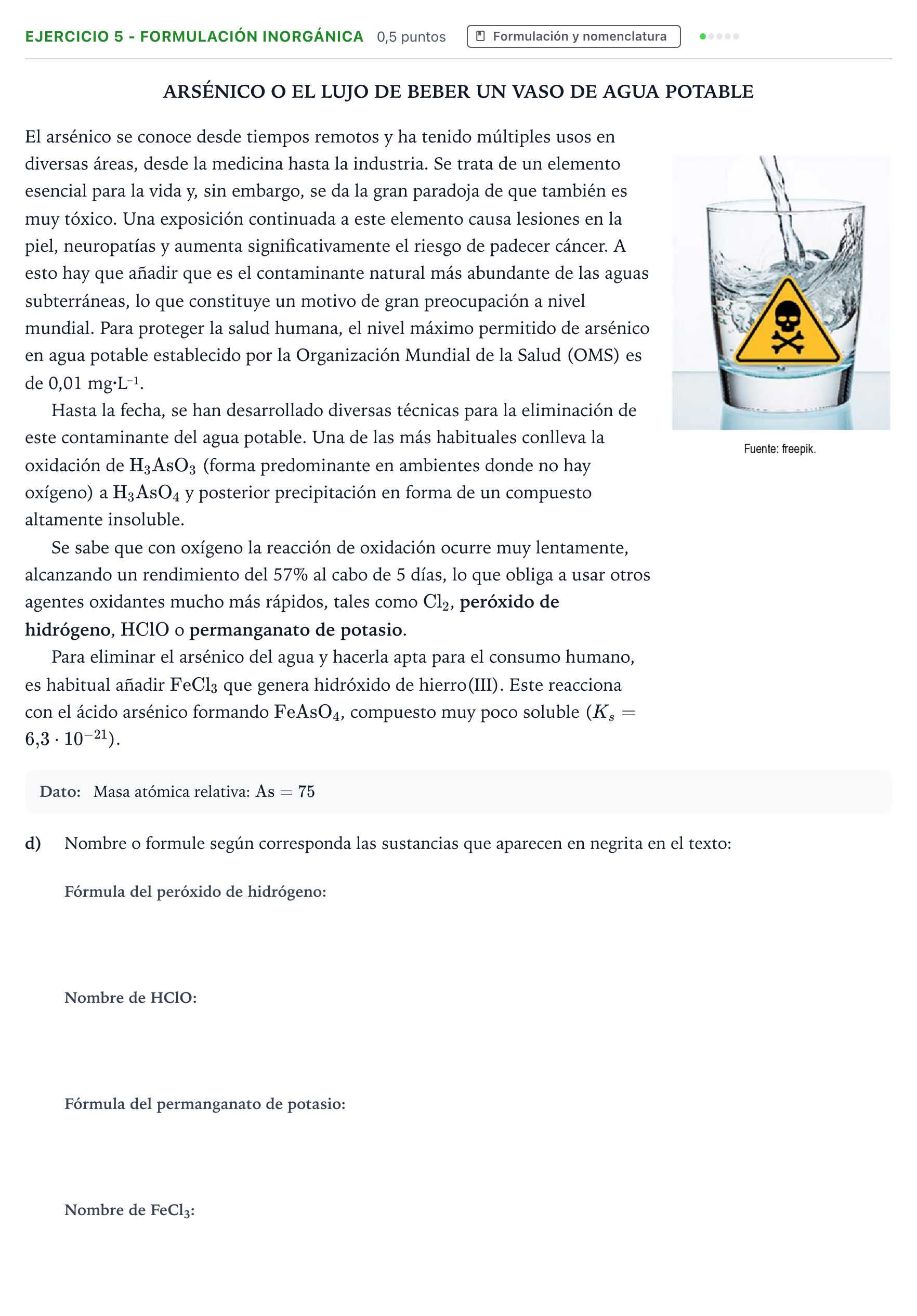 Enunciado: Ejercicio 5 - Formulación inorgánica · Química PAU Andalucía Ordinaria Titular 2026