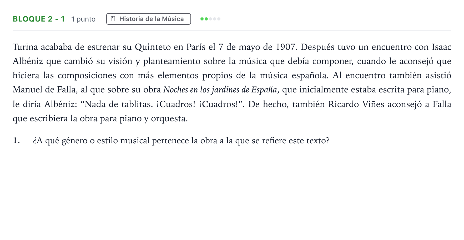 Enunciado: Bloque 2 - 1 · Análisis Musical II PAU Andalucía Ordinaria Titular 2026