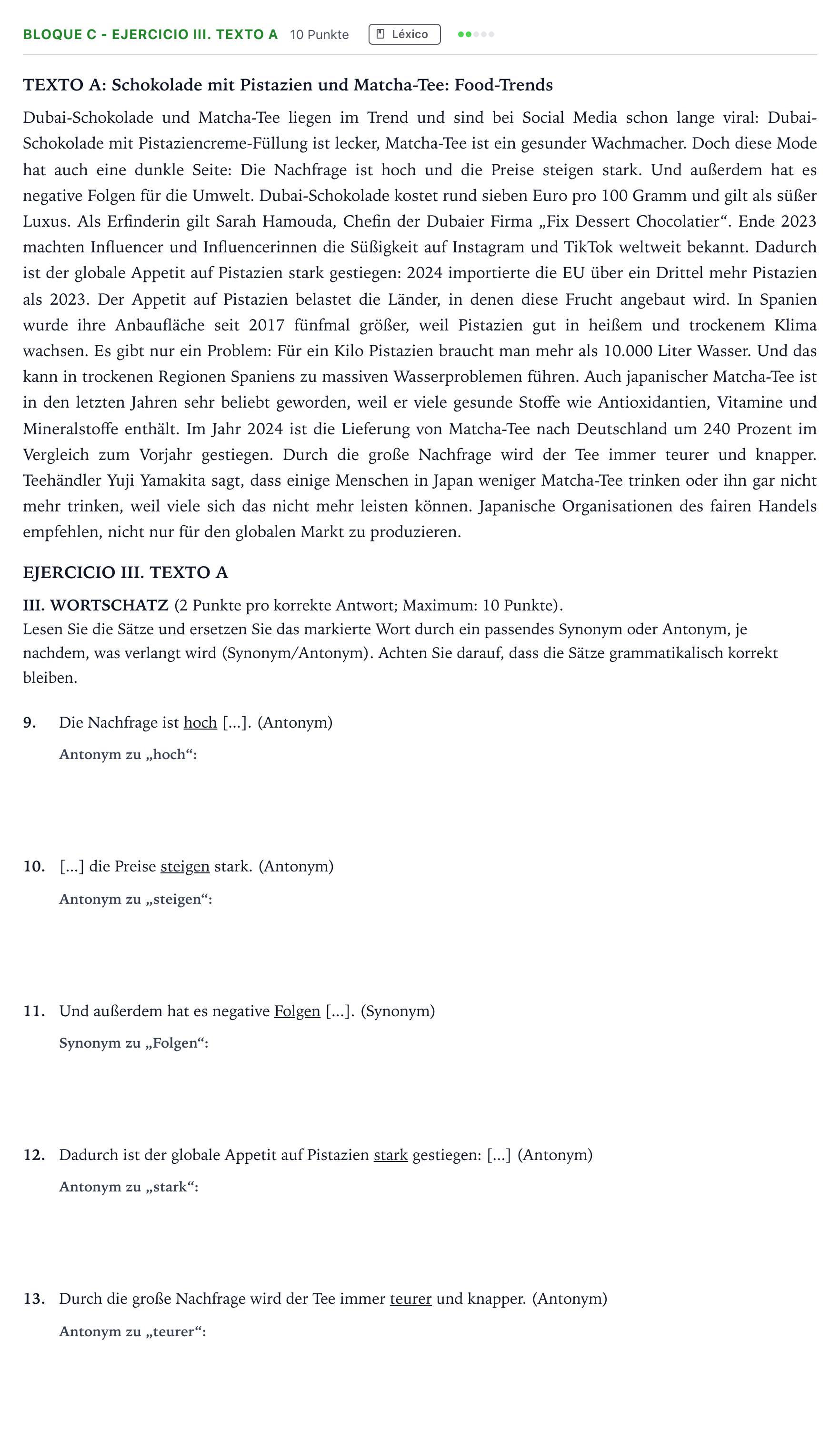 Enunciado: Bloque C - Ejercicio III. Texto A · Alemán PAU Andalucía Ordinaria Titular (Admisión) 2026