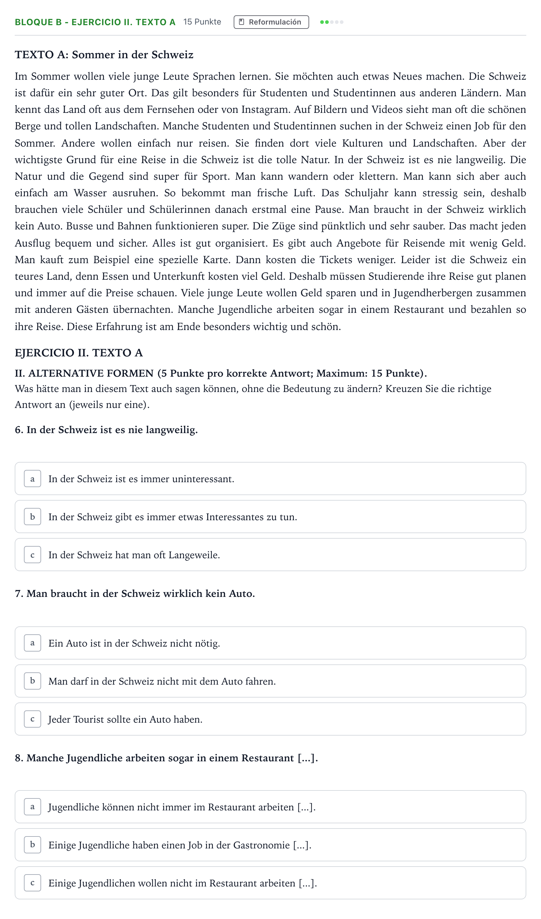 Enunciado: Bloque B - Ejercicio II. Texto A · Alemán PAU Andalucía Extraordinaria Titular (Acceso) 2026
