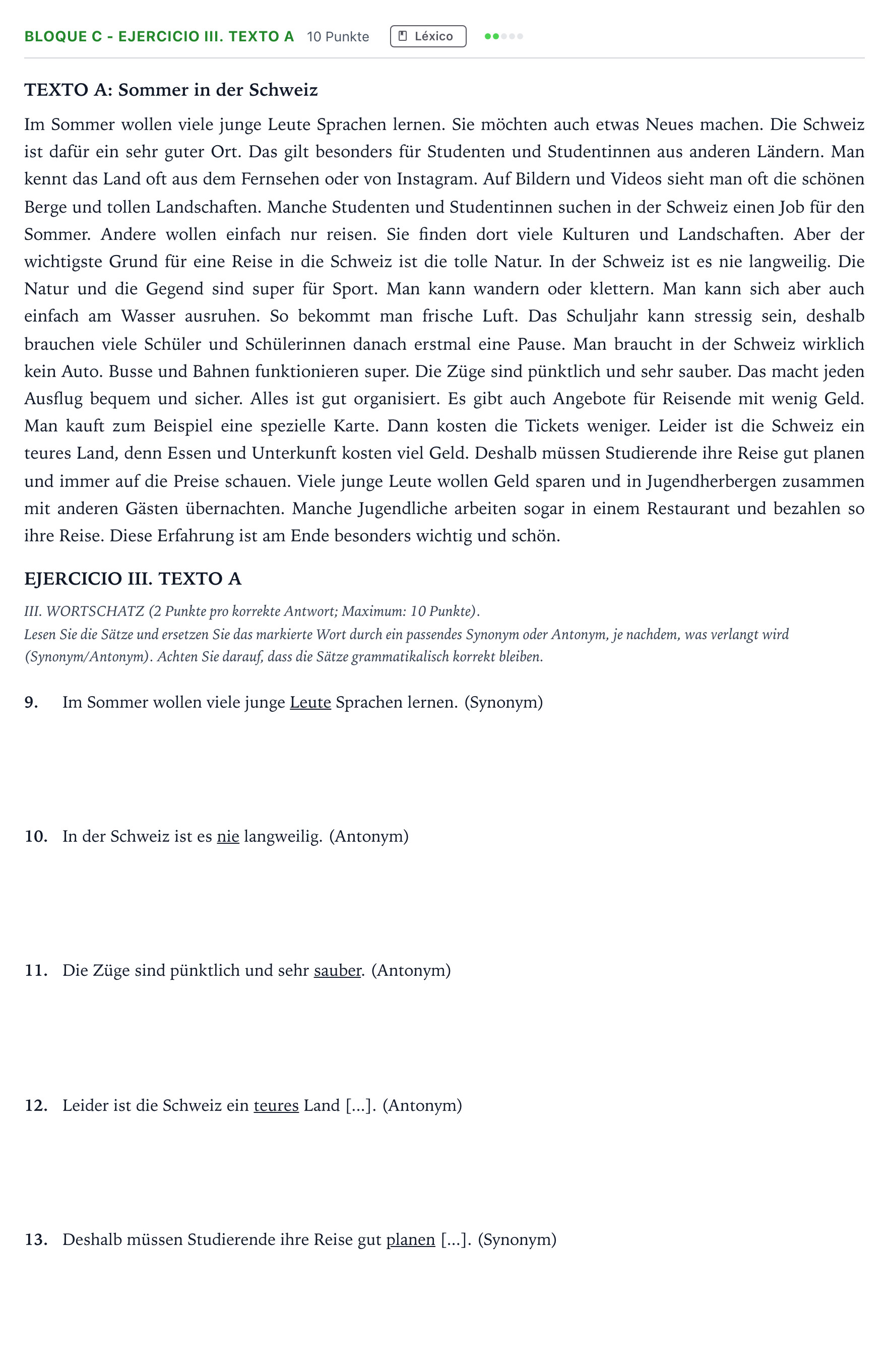 Enunciado: Bloque C - Ejercicio III. Texto A · Alemán PAU Andalucía Extraordinaria Titular (Acceso) 2026