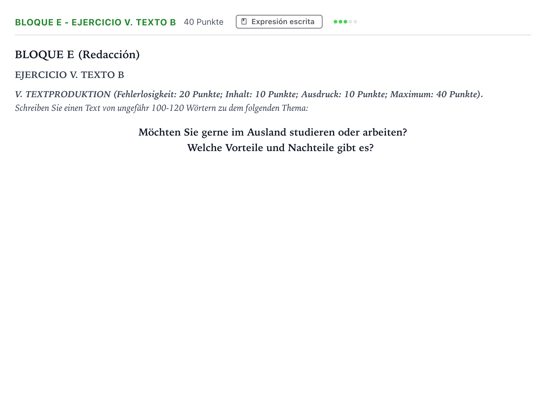 Enunciado: Bloque E - Ejercicio V. Texto B · Alemán PAU Andalucía Extraordinaria Titular (Acceso) 2026