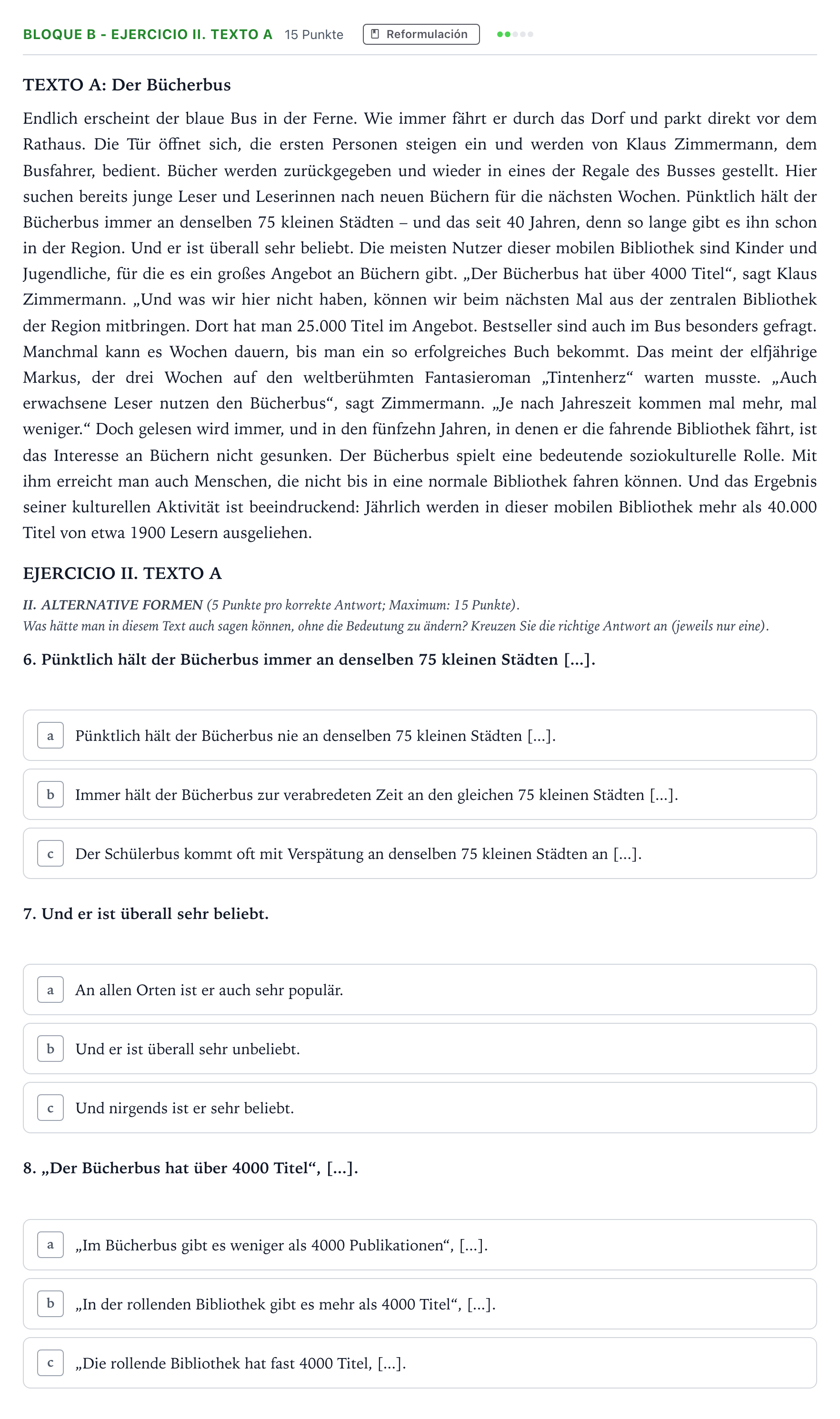 Enunciado: Bloque B - Ejercicio II. Texto A · Alemán PAU Andalucía Ordinaria Titular (Acceso) 2026