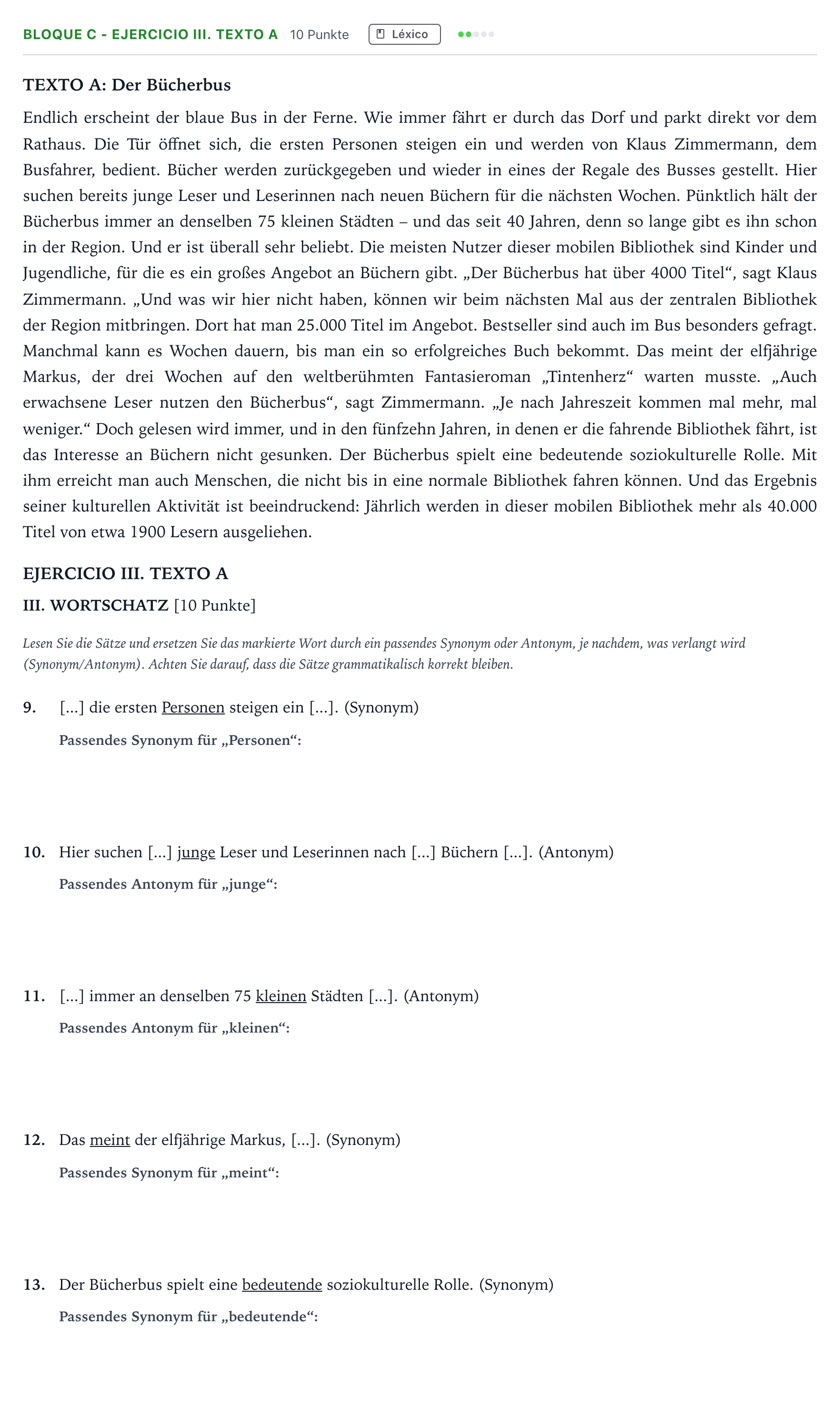 Enunciado: Bloque C - Ejercicio III. Texto A · Alemán PAU Andalucía Ordinaria Titular (Acceso) 2026