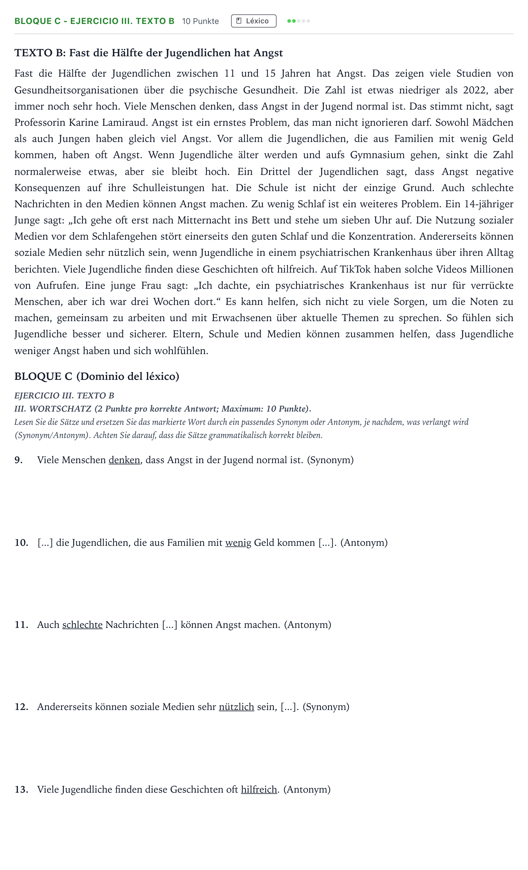 Enunciado: Bloque C - Ejercicio III. Texto B · Alemán PAU Andalucía Ordinaria Titular (Acceso) 2026