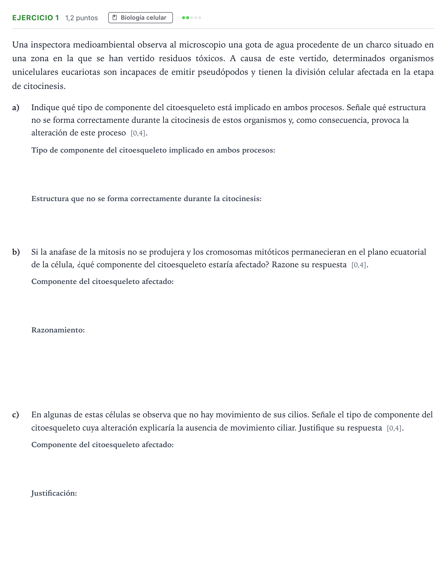 Enunciado: Ejercicio 1 - Biología celular · Biología PAU Andalucía Ordinaria Suplente 1 2026