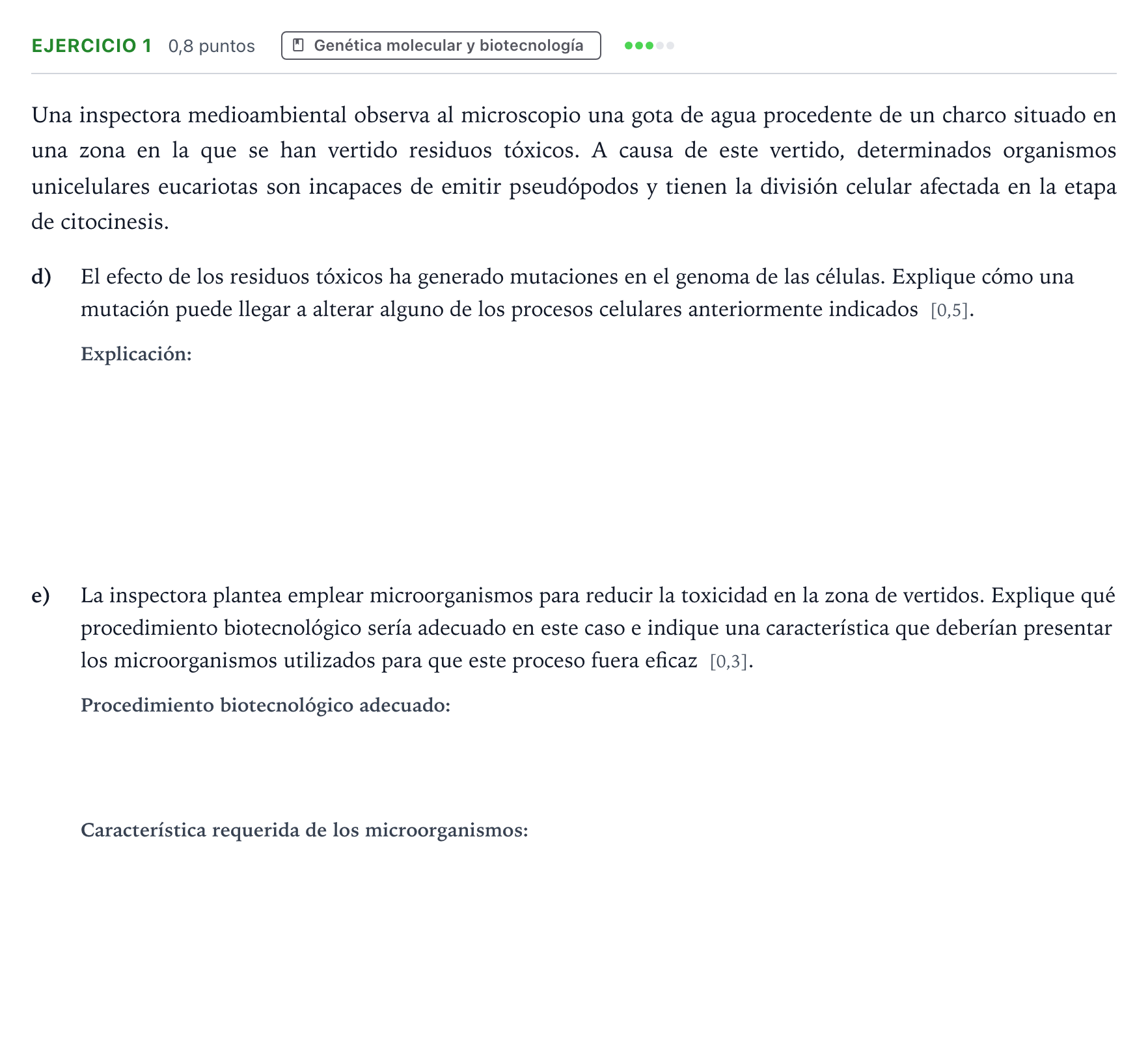 Enunciado: Ejercicio 1 - Genética molecular y biotecnología · Biología PAU Andalucía Ordinaria Suplente 1 2026