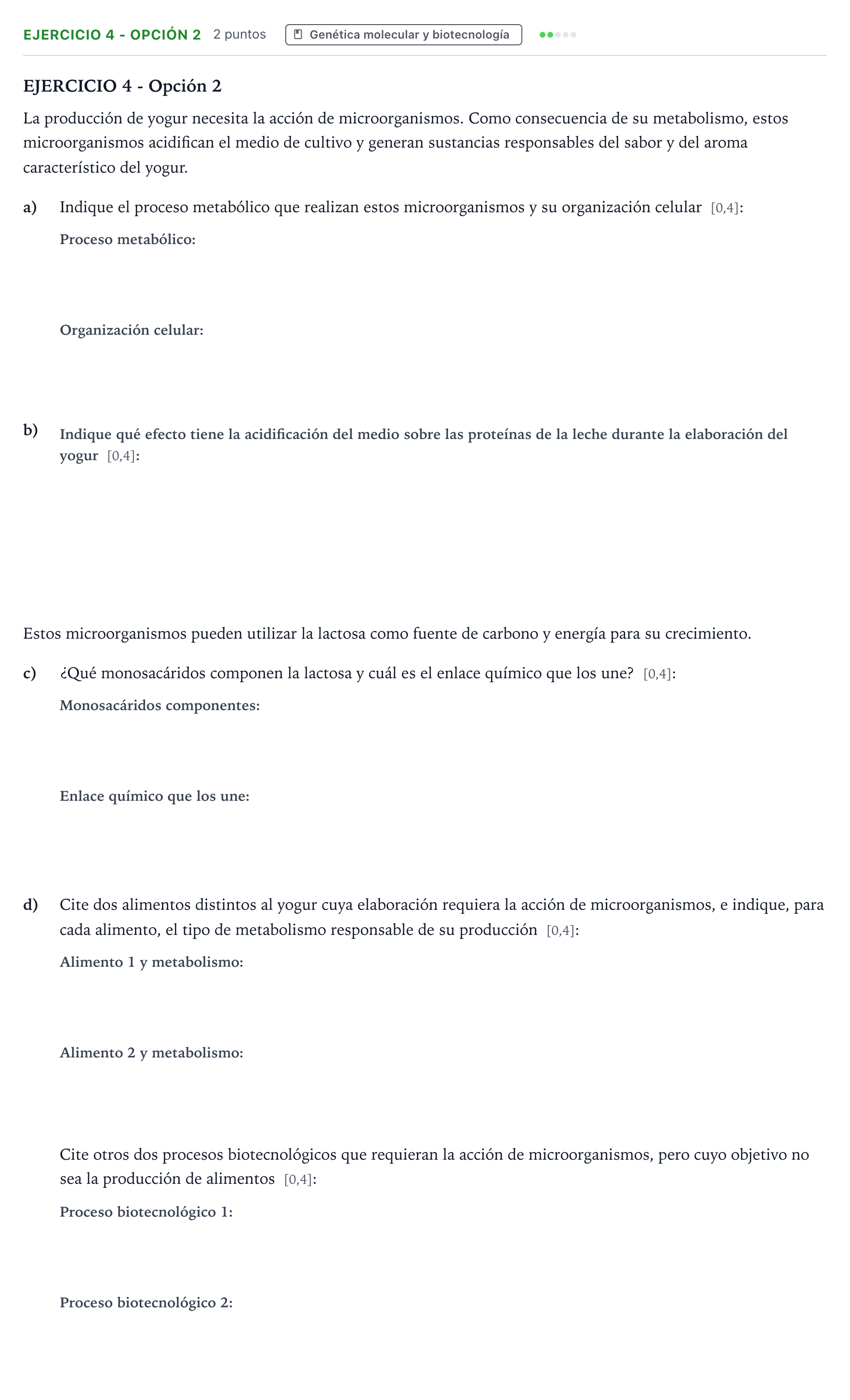 Enunciado: Ejercicio 4 - Opción 2 · Biología PAU Andalucía Ordinaria Titular 2026