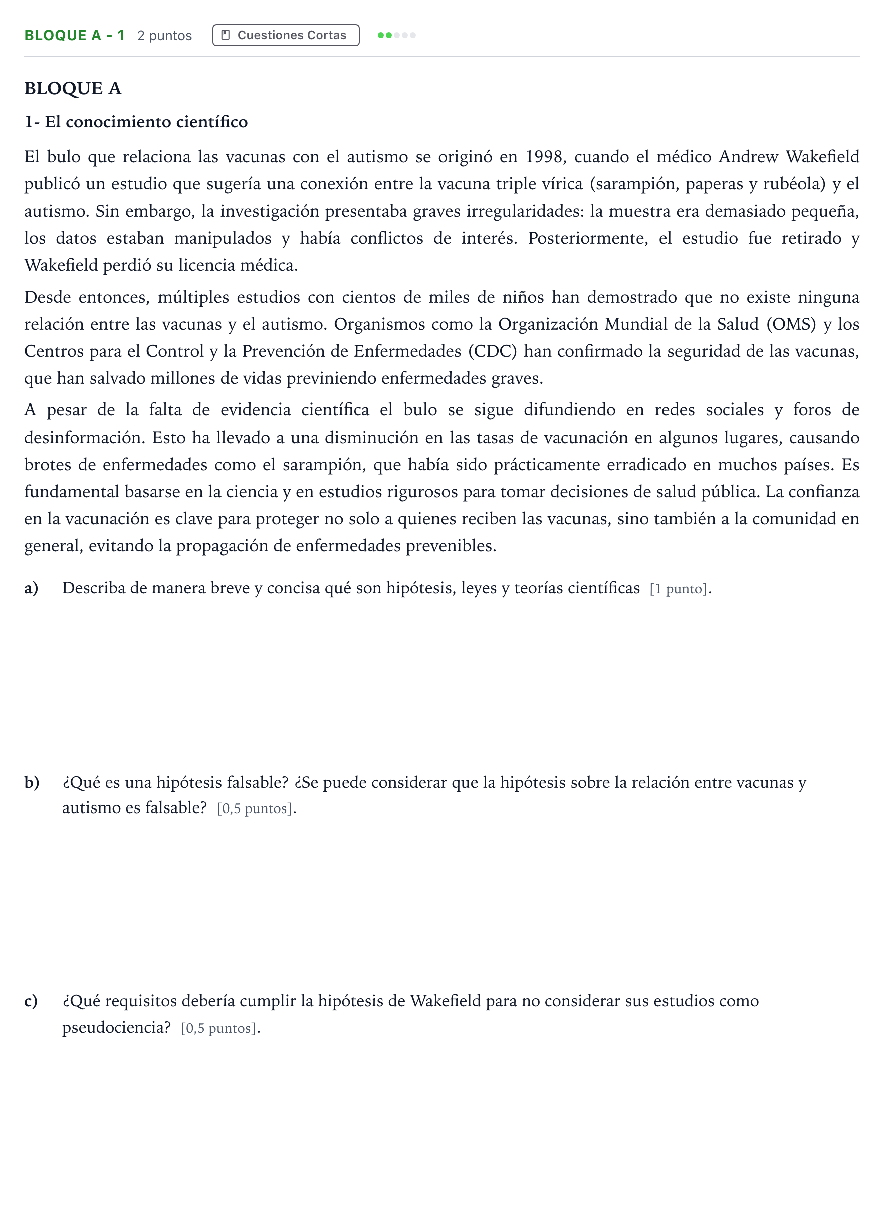 Enunciado: Bloque A - 1 · Ciencias Generales PAU Andalucía Ordinaria Suplente 2 2026