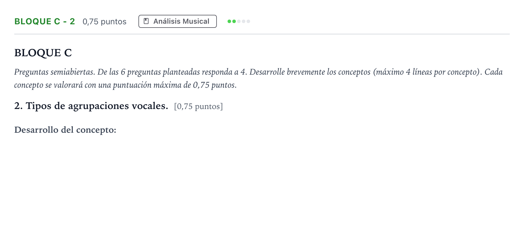 Enunciado: Bloque C - 2 · Coro y Técnica Vocal II PAU Andalucía Ordinaria Titular 2026
