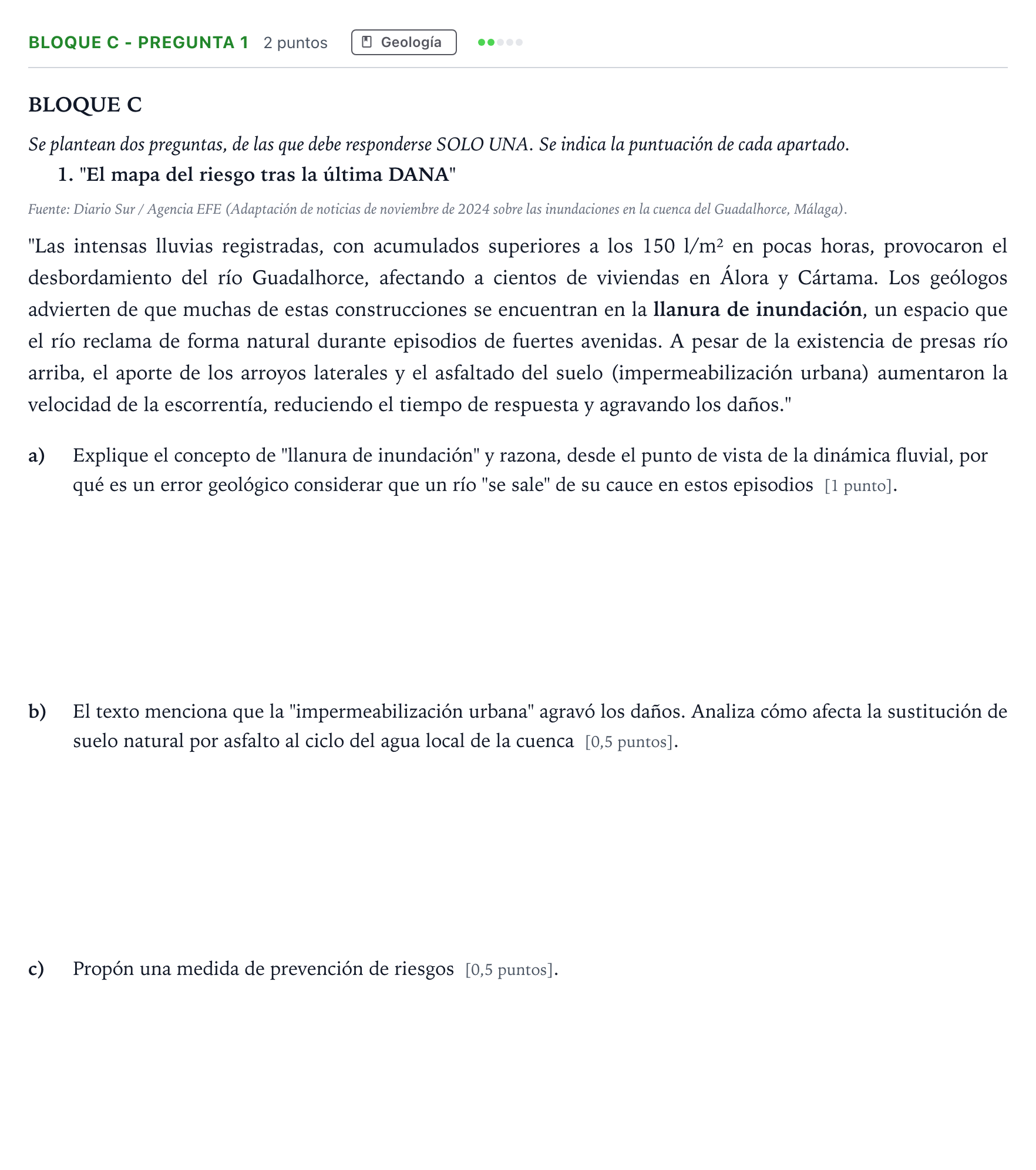 Enunciado: Bloque C - Pregunta 1 · Ciencias Generales PAU Andalucía Ordinaria Titular 2026
