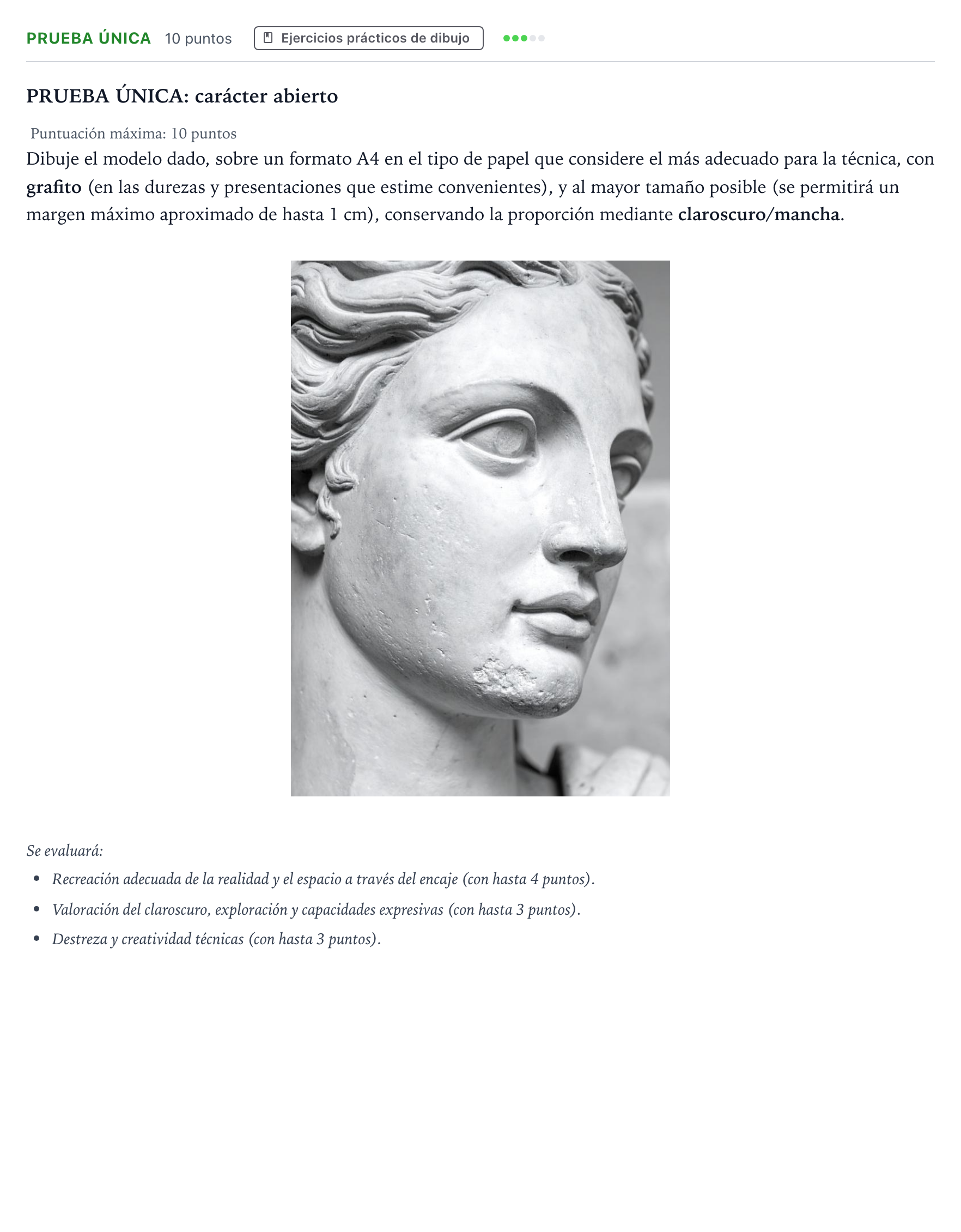 Enunciado: Ejercicio Prueba única · Dibujo Artístico II PAU Andalucía Ordinaria Suplente 1 2026
