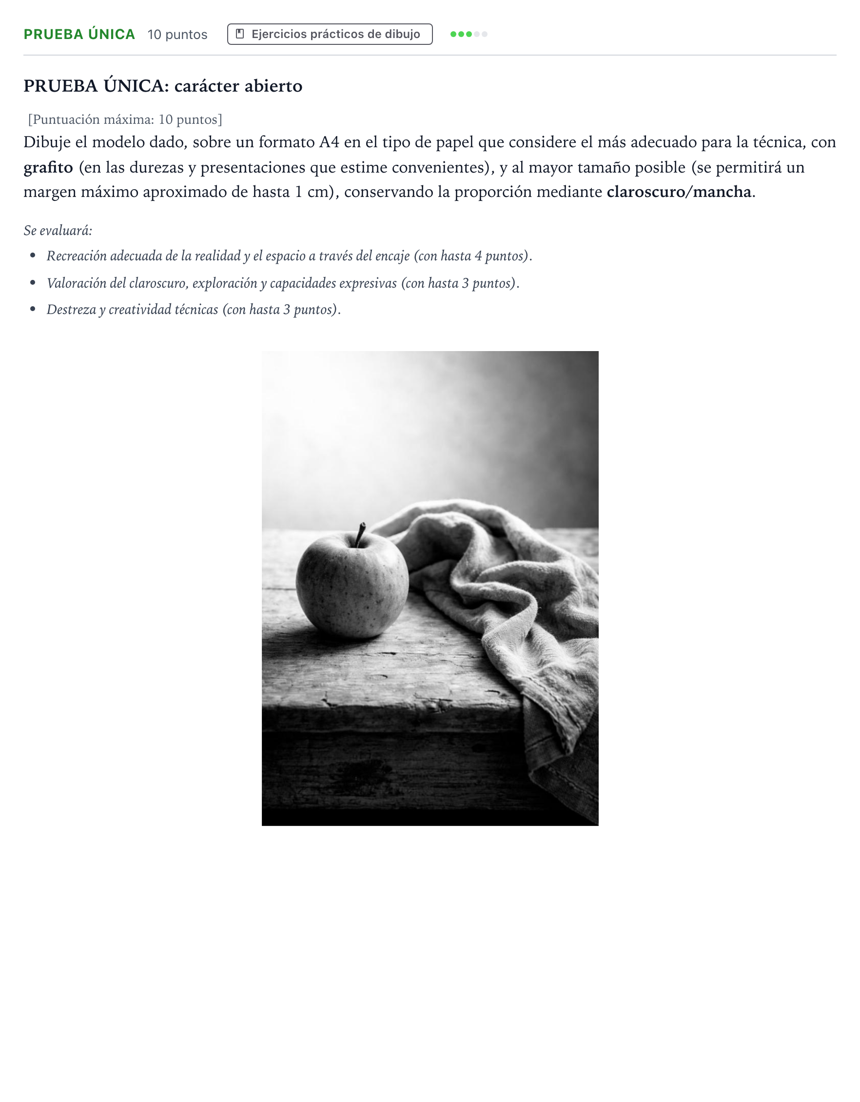 Enunciado: Ejercicio Prueba única · Dibujo Artístico II PAU Andalucía Ordinaria Titular 2026