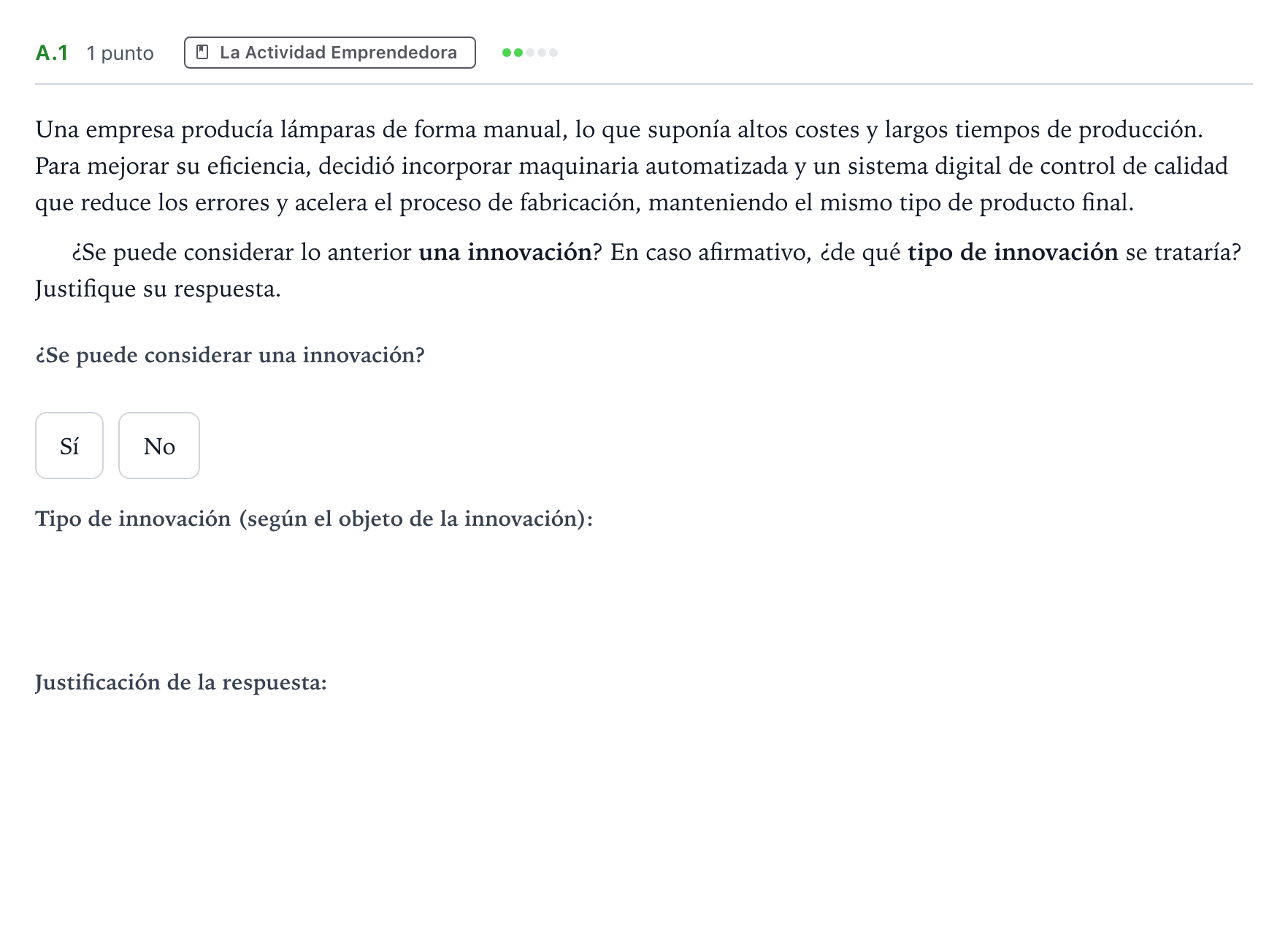 Enunciado: Ejercicio A.1 · Economía de la Empresa PAU Andalucía Ordinaria Suplente 1 2026