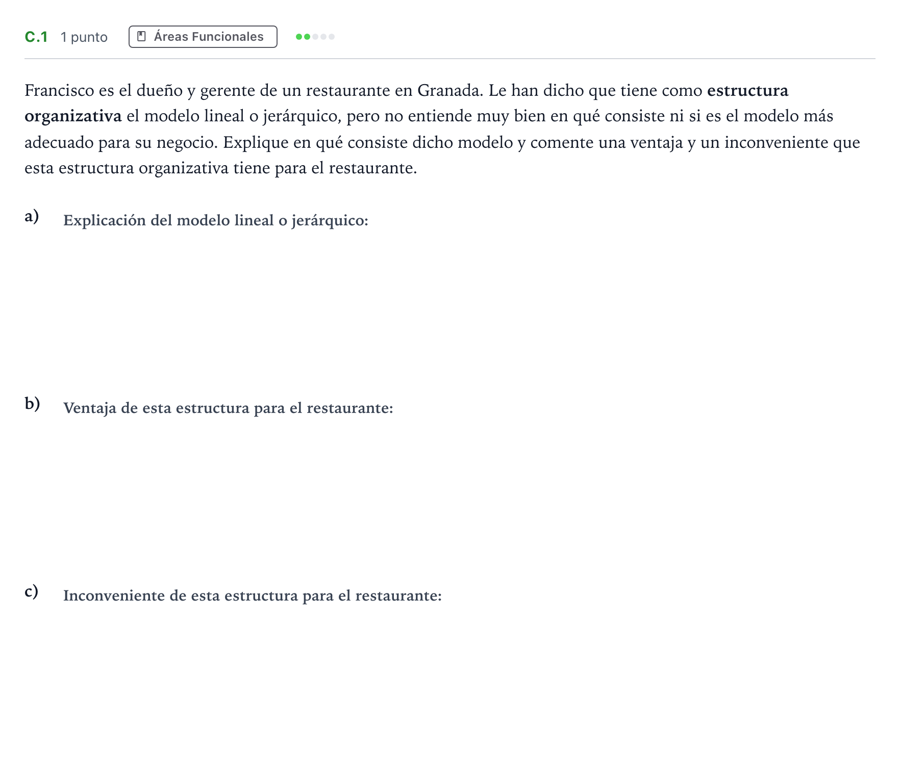 Enunciado: Ejercicio C.1 · Economía de la Empresa PAU Andalucía Ordinaria Suplente 1 2026