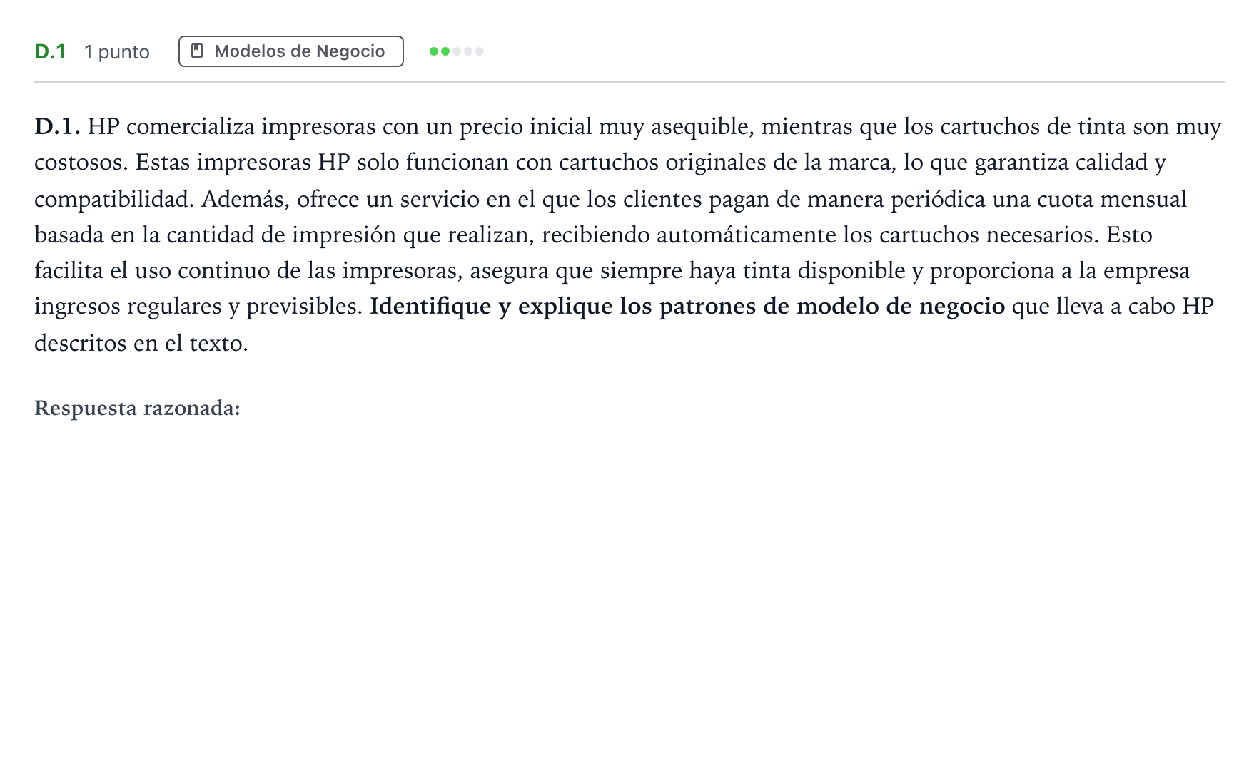 Enunciado: Ejercicio D.1 · Economía de la Empresa PAU Andalucía Ordinaria Suplente 1 2026