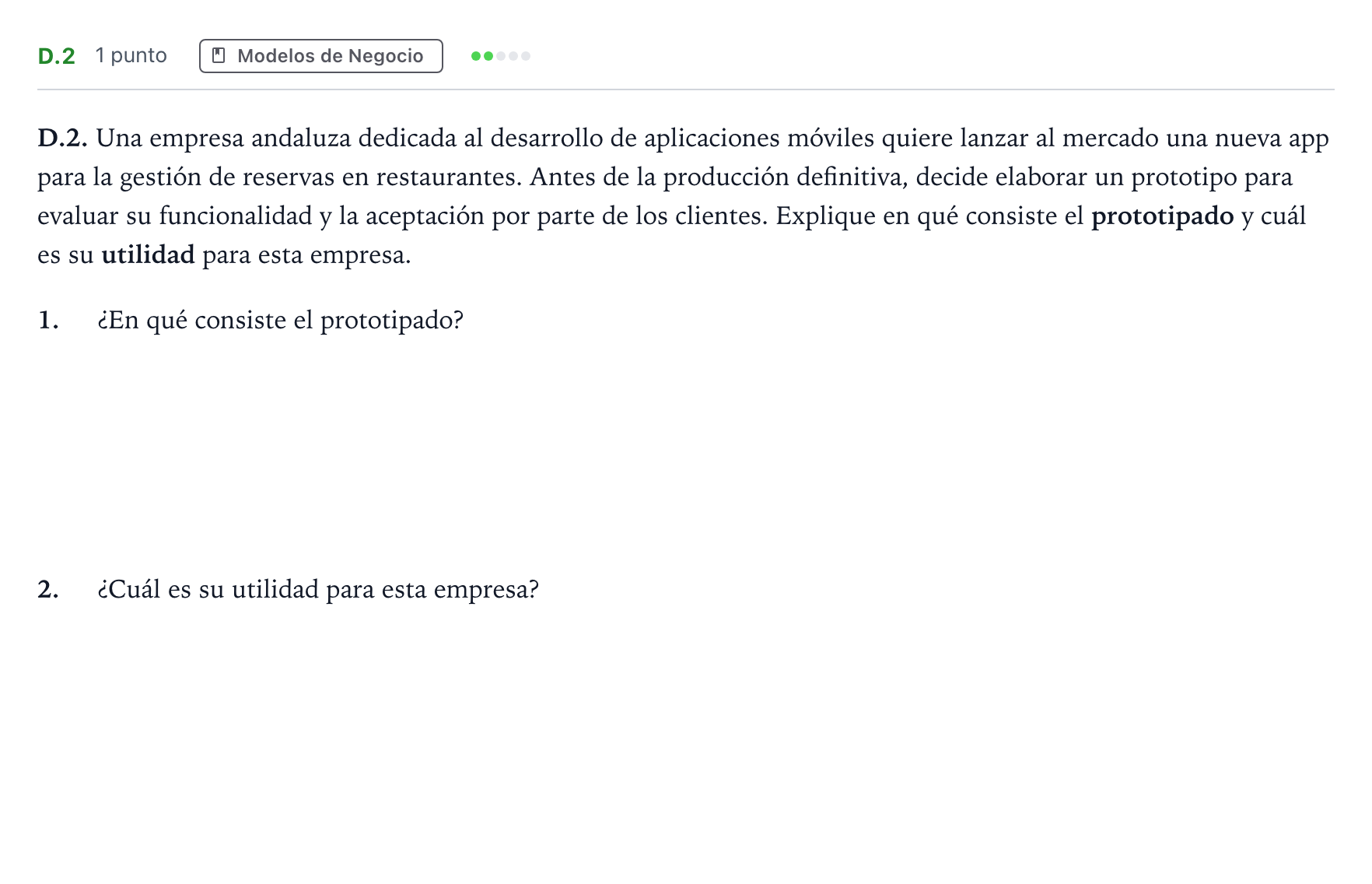 Enunciado: Ejercicio D.2 · Economía de la Empresa PAU Andalucía Ordinaria Suplente 1 2026