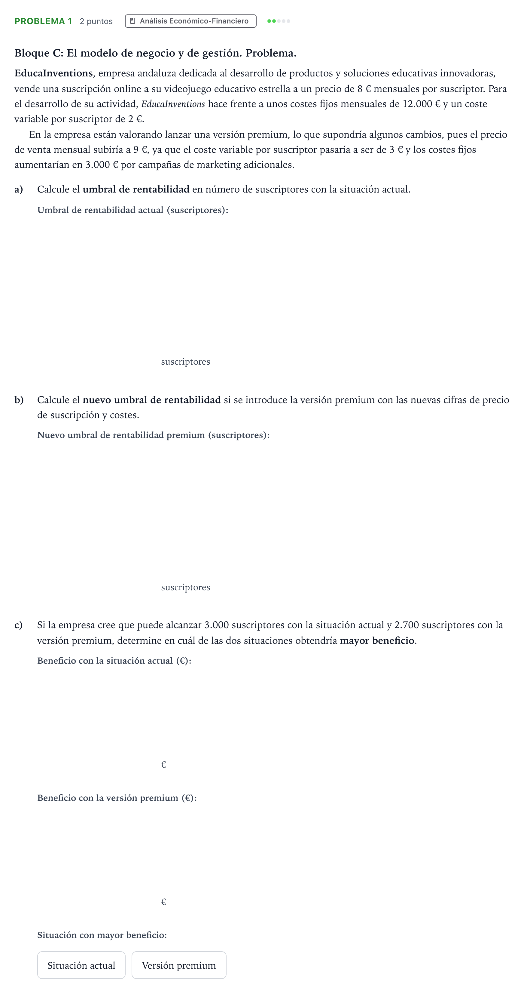 Enunciado: Problema 1 · Economía de la Empresa PAU Andalucía Ordinaria Suplente 1 2026