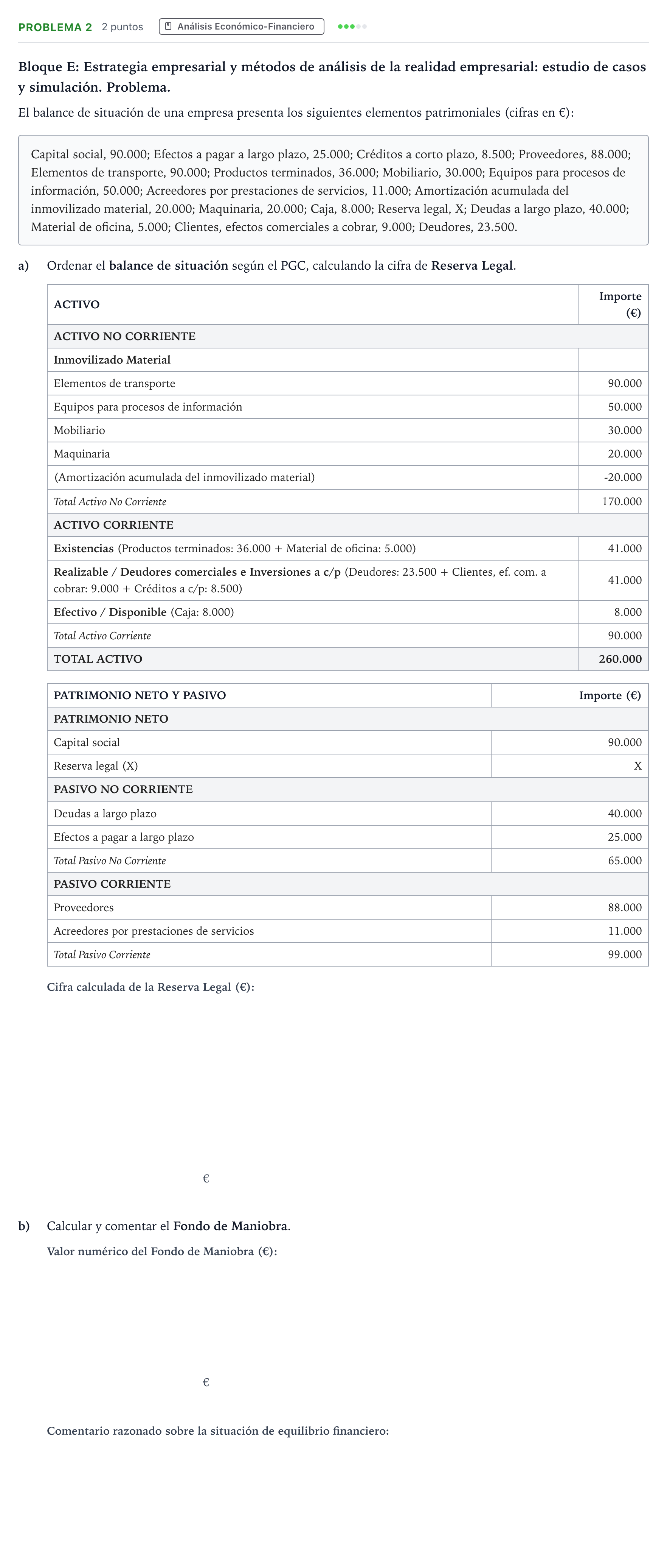 Enunciado: Problema 2 · Economía de la Empresa PAU Andalucía Ordinaria Suplente 1 2026
