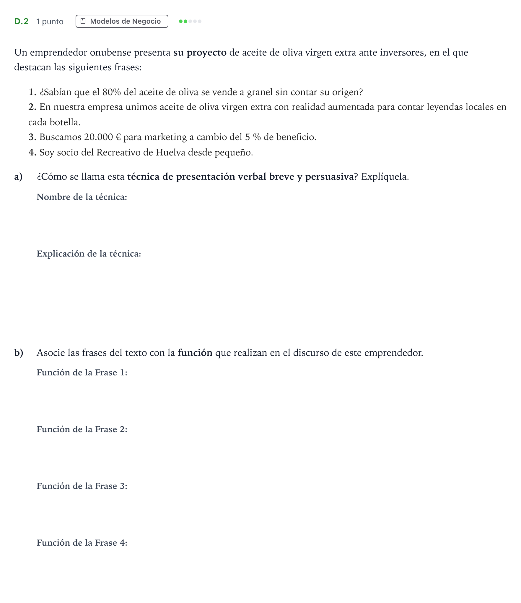 Enunciado: Ejercicio D.2 · Economía de la Empresa PAU Andalucía Ordinaria Suplente 2 2026