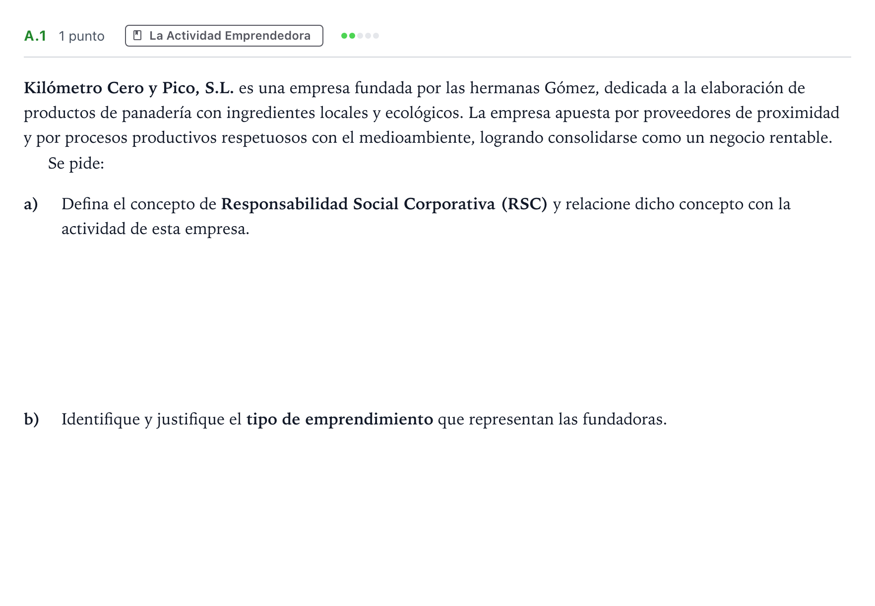 Enunciado: Ejercicio A.1 · Economía de la Empresa PAU Andalucía Ordinaria Titular 2026