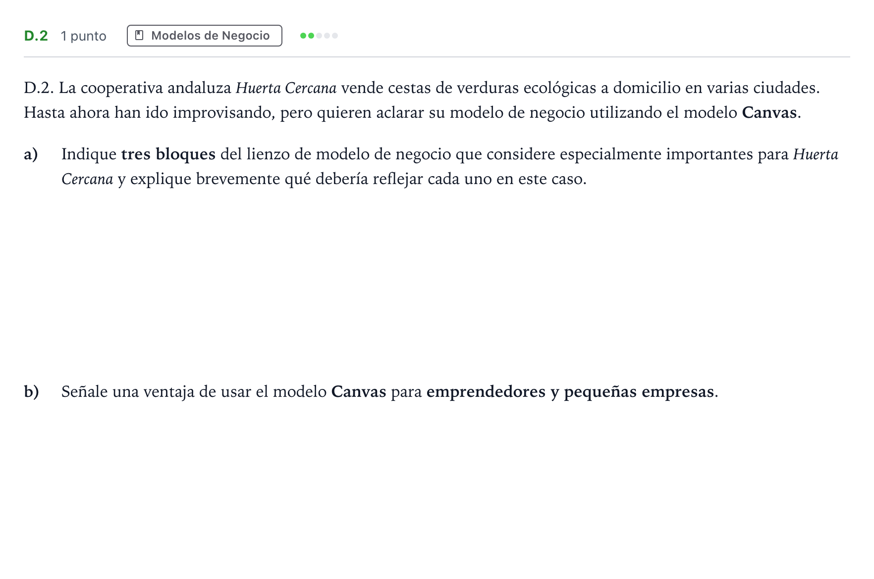 Enunciado: Ejercicio D.2 · Economía de la Empresa PAU Andalucía Ordinaria Titular 2026